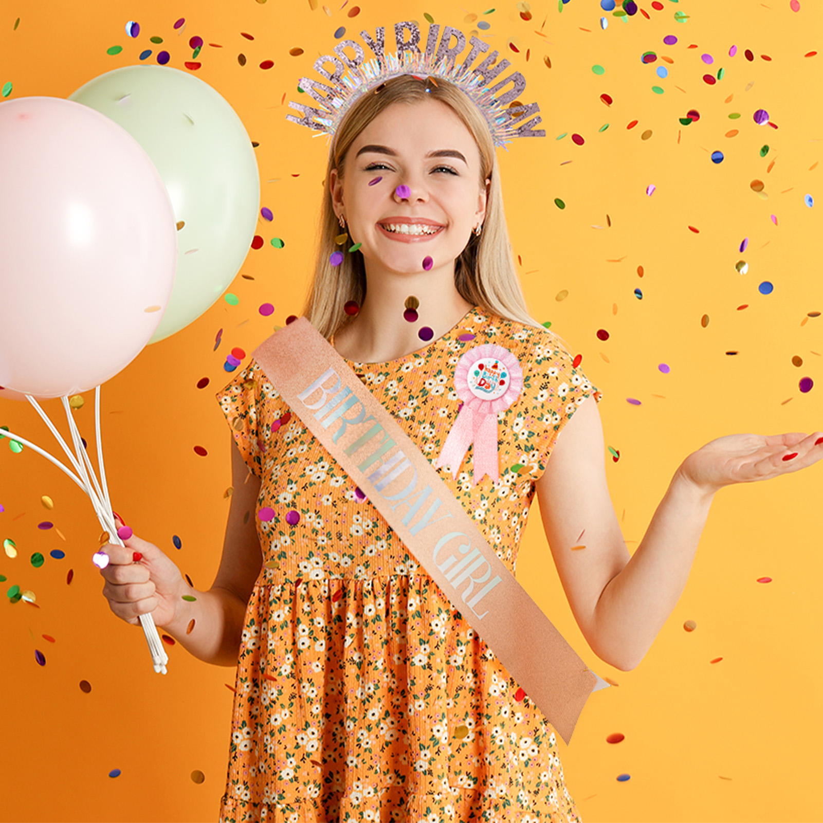 sixwipe Birthday Sash for Girls, Birthday Headband and Badge Pin Set, Glitter Birthday Crown Set for Girls' Birthday Party Decorations