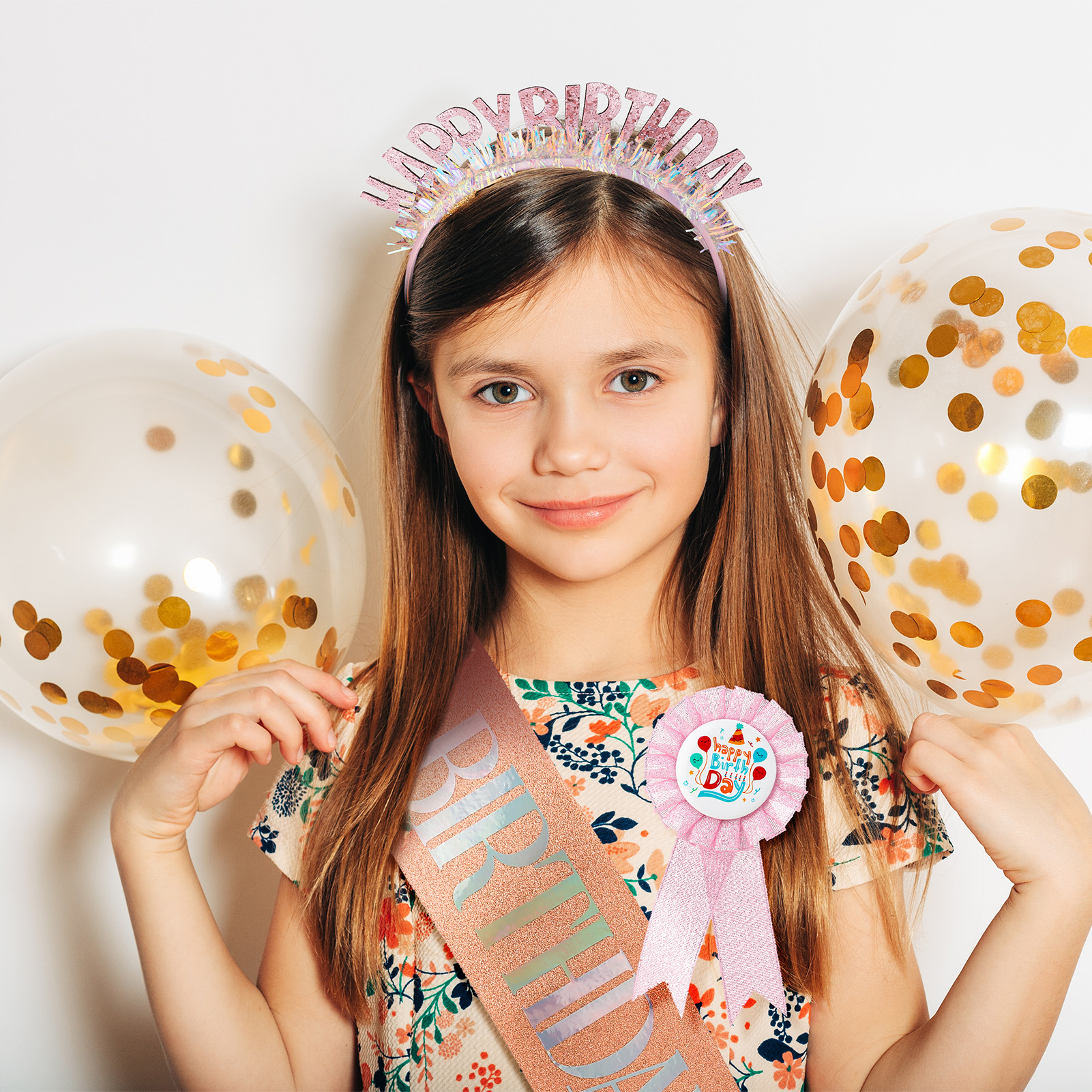 sixwipe Birthday Sash for Girls, Birthday Headband and Badge Pin Set, Glitter Birthday Crown Set for Girls' Birthday Party Decorations