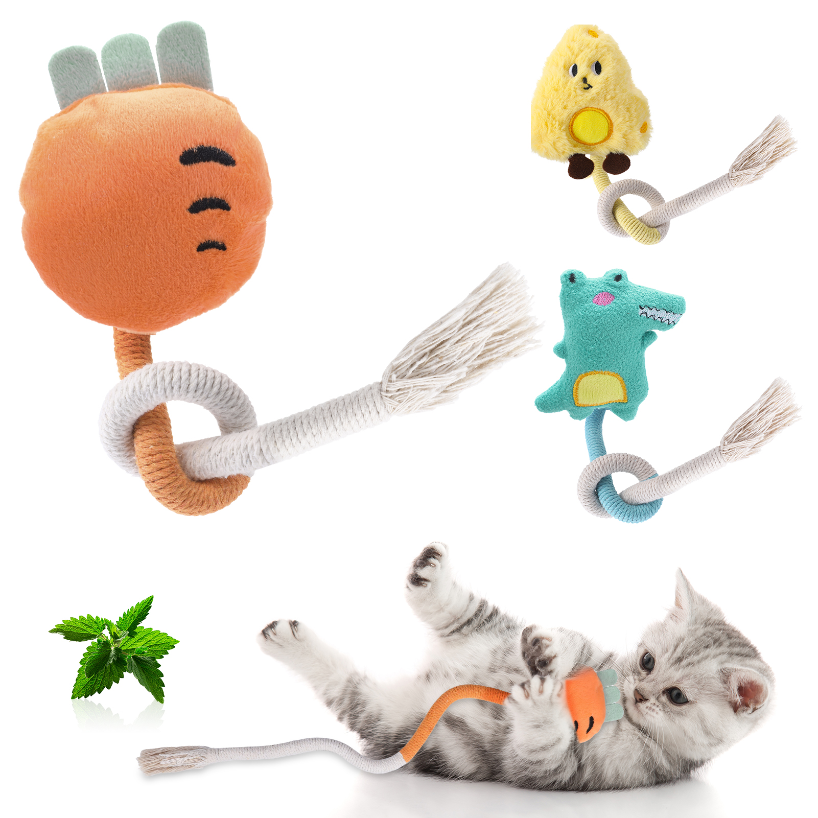 shuaien 3 Pcs Cat Toys Chew Ropes, Safe Cute Catnip Toys for Indoor Cats, Interactive Cat Chew Rope for Indoor Kittens Teething Pets Playing Chewing Teeth Cleaning 18.5 Inches