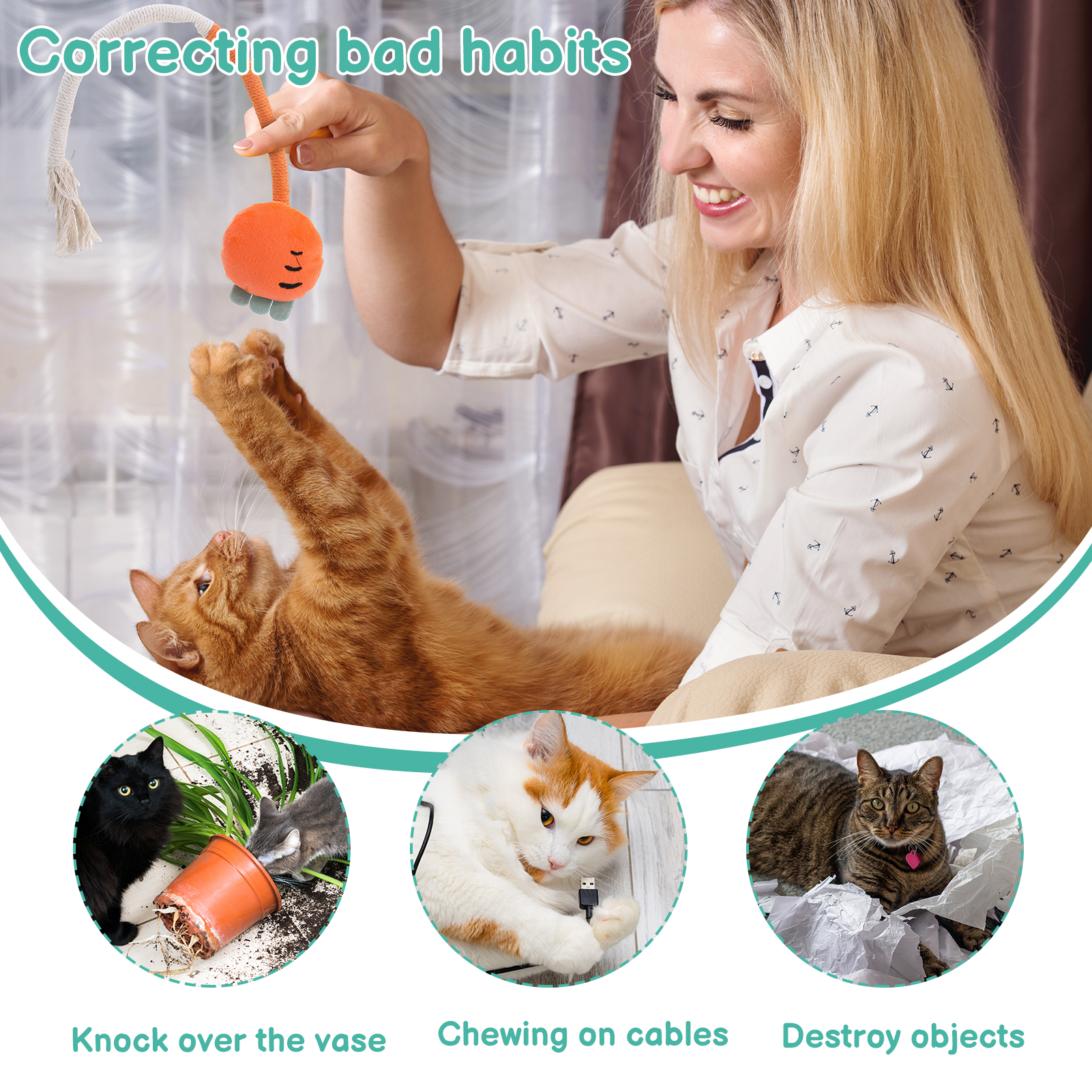 shuaien 3 Pcs Cat Toys Chew Ropes, Safe Cute Catnip Toys for Indoor Cats, Interactive Cat Chew Rope for Indoor Kittens Teething Pets Playing Chewing Teeth Cleaning 18.5 Inches