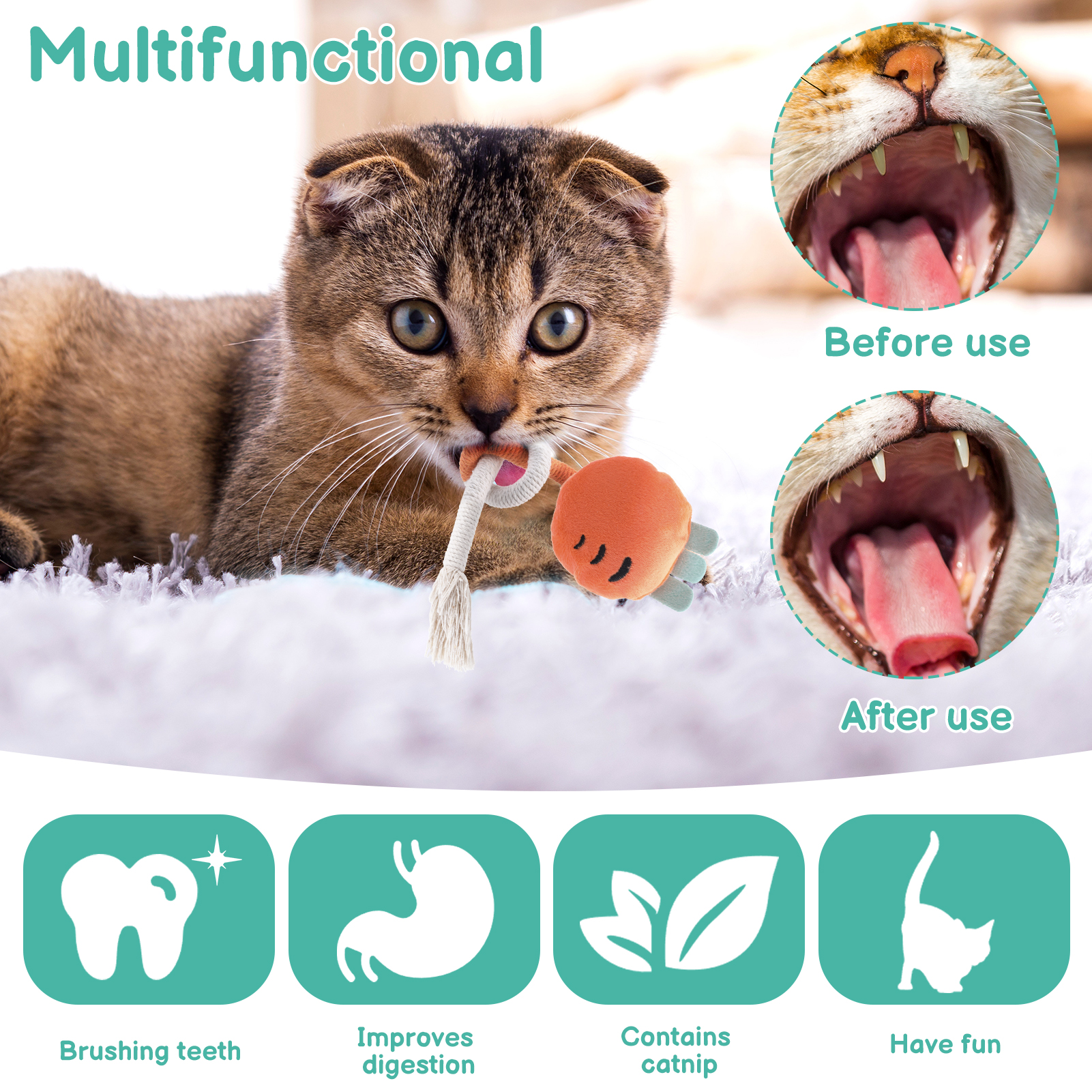 shuaien 3 Pcs Cat Toys Chew Ropes, Safe Cute Catnip Toys for Indoor Cats, Interactive Cat Chew Rope for Indoor Kittens Teething Pets Playing Chewing Teeth Cleaning 18.5 Inches