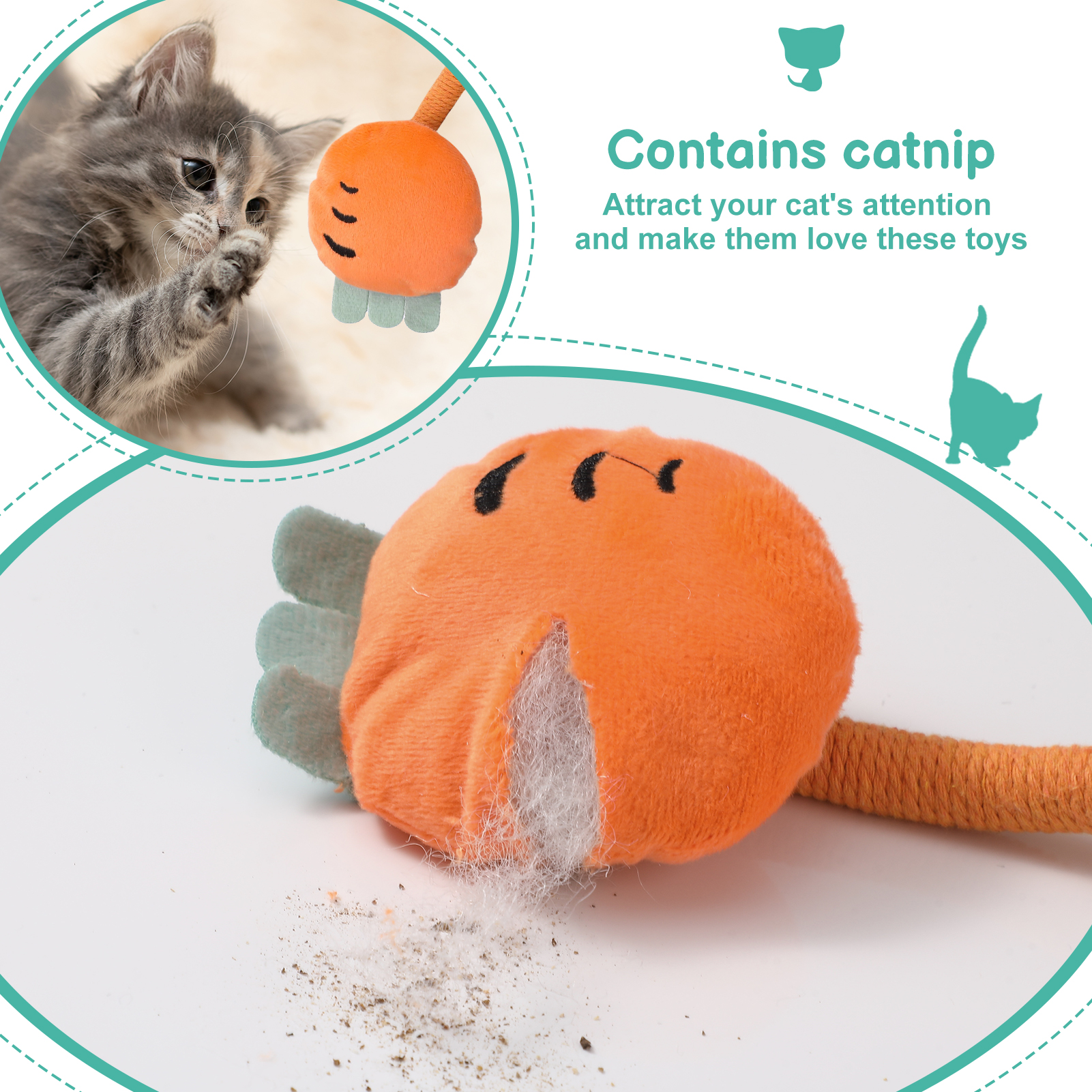 shuaien 3 Pcs Cat Toys Chew Ropes, Safe Cute Catnip Toys for Indoor Cats, Interactive Cat Chew Rope for Indoor Kittens Teething Pets Playing Chewing Teeth Cleaning 18.5 Inches