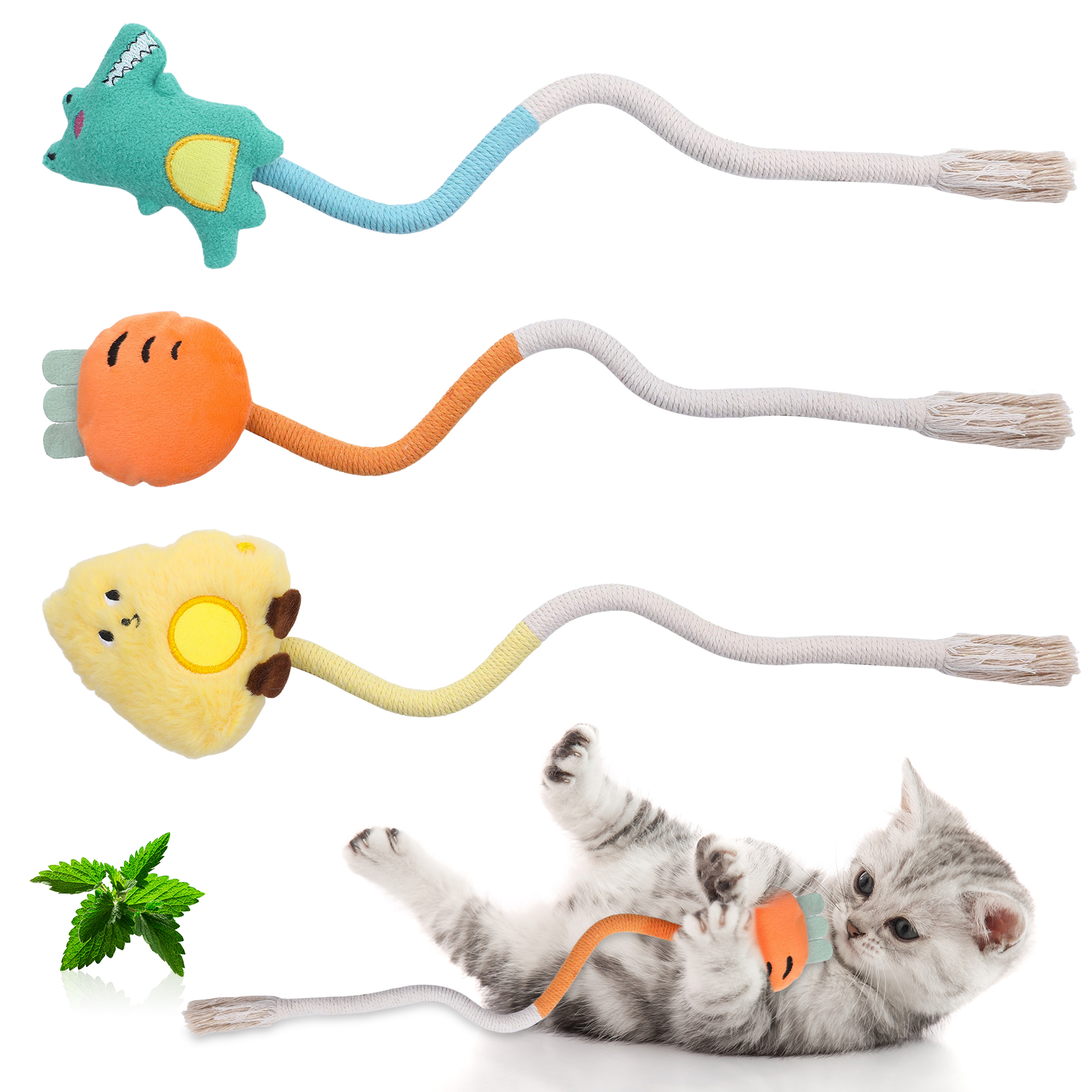 shuaien 3 Pcs Cat Toys Chew Ropes, Safe Cute Catnip Toys for Indoor Cats, Interactive Cat Chew Rope for Indoor Kittens Teething Pets Playing Chewing Teeth Cleaning 18.5 Inches