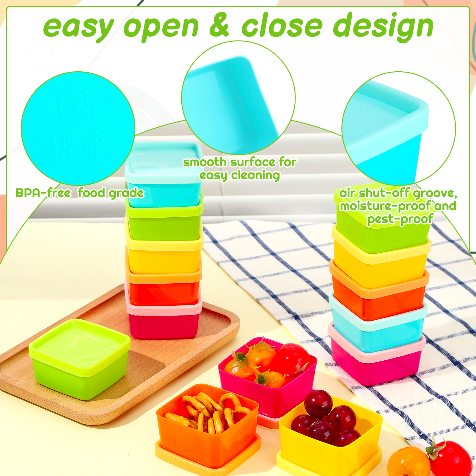 AOWOO 15 Pcs 3 Oz Salad Dressing Container To Go with Lids, Plastic Reusable Condiment Cups Containers, Dishwasher and Microwave Safe Tiny Sauce Containers