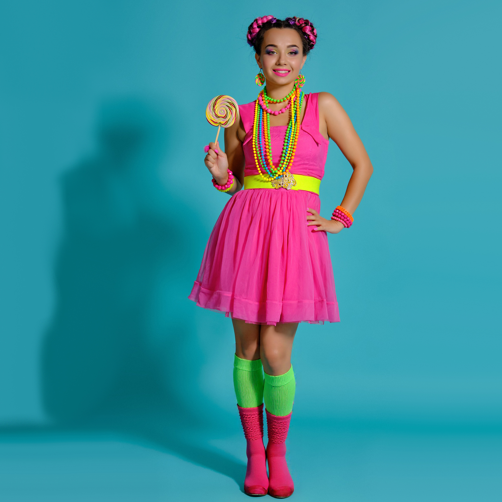 sixwipe 6 Pack 80s Accessories for Women, Included Neon Slouch Socks, Heart Earrings, Scrunchies, Neon Accessories Outfit Costume for 80s 90s Retro Party and Halloween