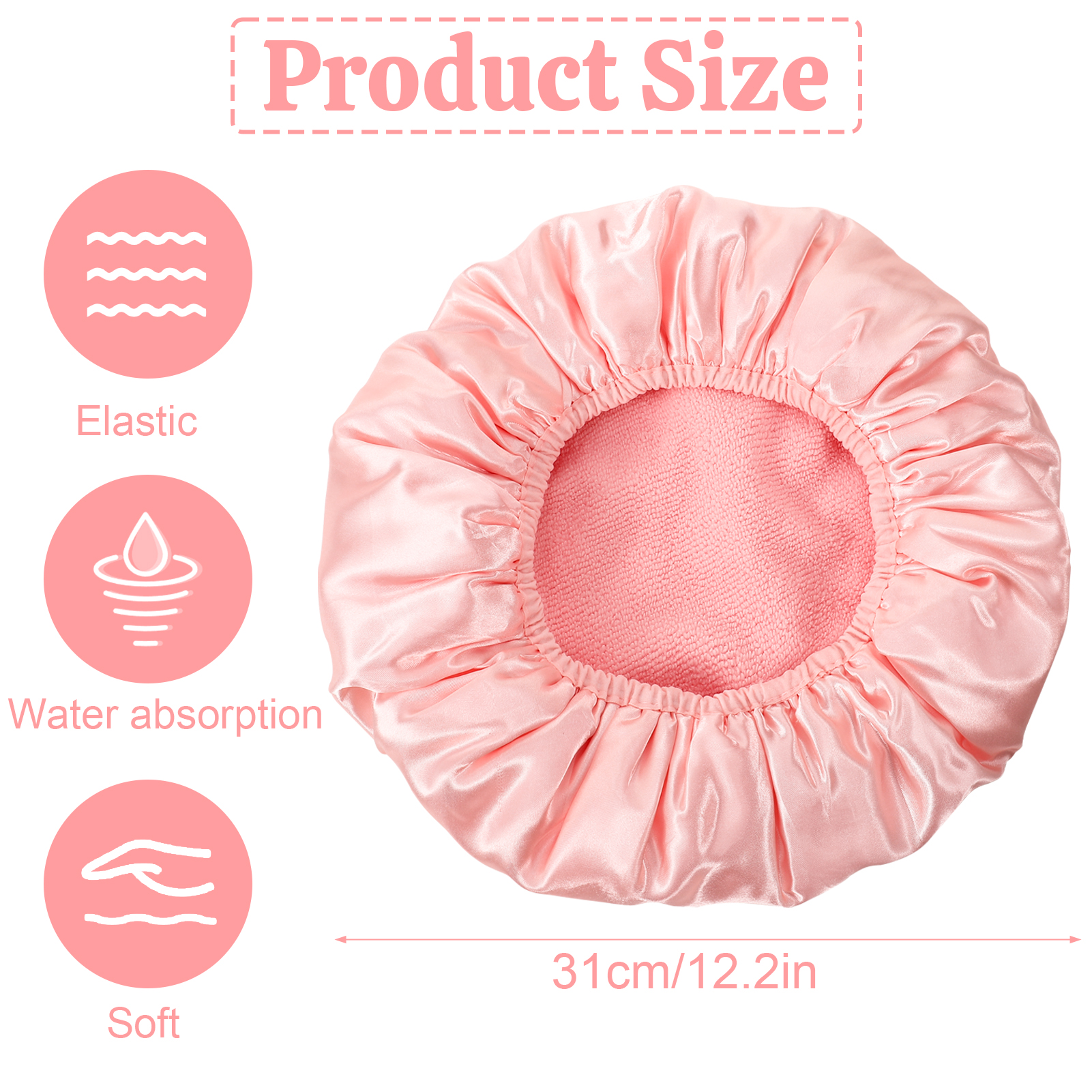 Bocaoying 2 Pcs 3 Layer Shower Caps for Women, Reusable Waterproof Spa Bonnets for Long/Curly Hair, Triple Layer Bath Caps, Black/Pink, Large Dry Silk Satin Bonnets for Hair Treatment, Sleeping
