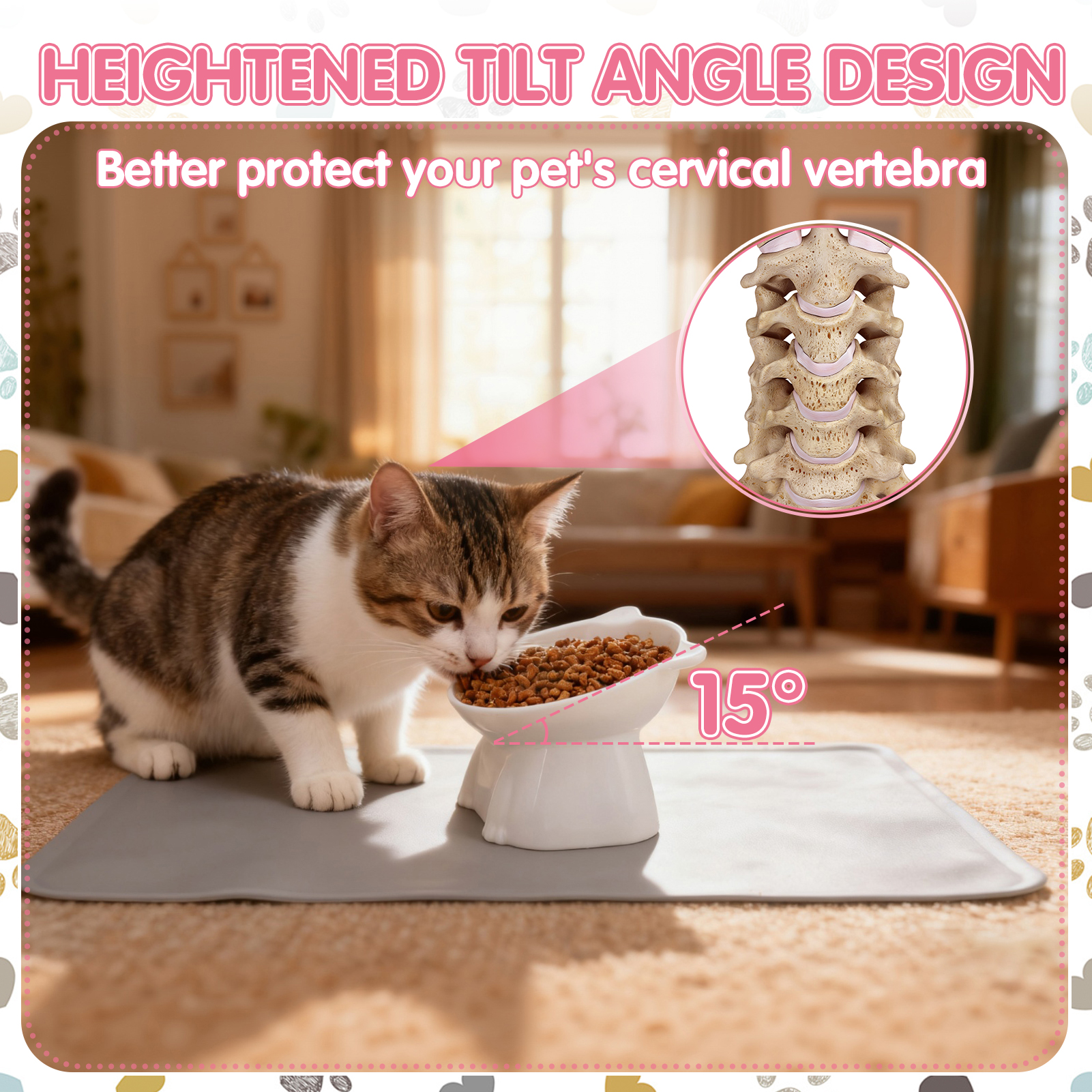 shuaien 3 Pcs Raised Cat Food Bowls with Silicone Mat, 15-Degree Tilted Elevated Cat Bowls for Indoor Cats, Backflow Prevention Anti-Vomiting Whisker Friendly PP Cat Food Bowl for Kitten Puppies