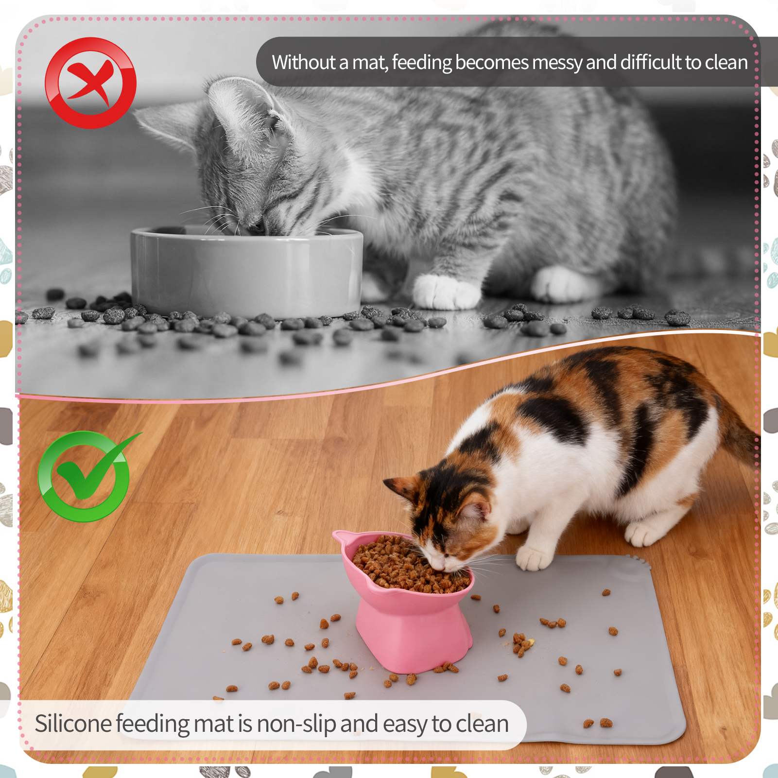 shuaien 3 Pcs Raised Cat Food Bowls with Silicone Mat, 15-Degree Tilted Elevated Cat Bowls for Indoor Cats, Backflow Prevention Anti-Vomiting Whisker Friendly PP Cat Food Bowl for Kitten Puppies