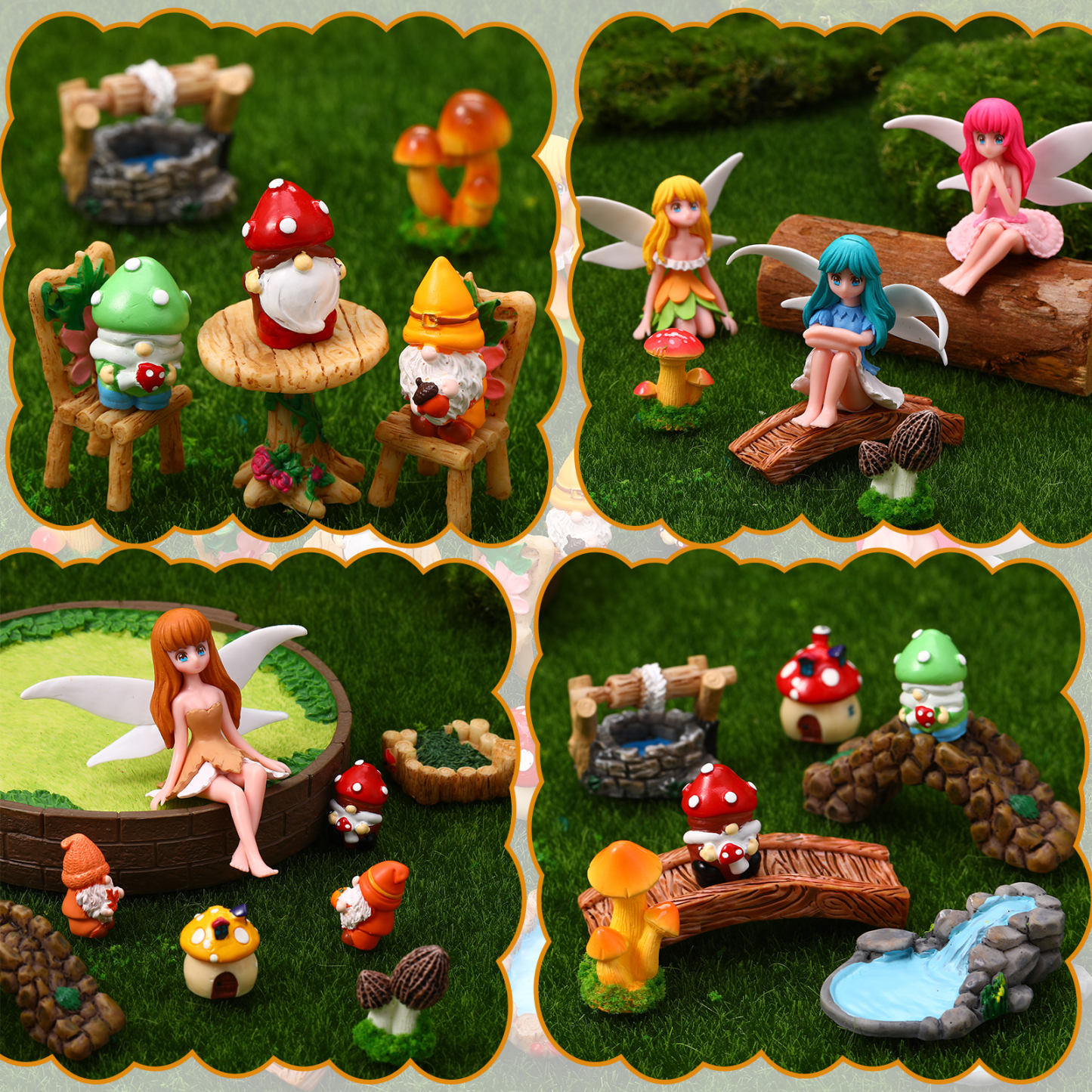 topjuju 29 Pcs Miniatures Fairy Garden Accessories, Mini Resin Fairy Figurines, Cute Tiny Gnome Mushroom Bridge Chairs for DIY Home Outdoor Micro Landscape Terrarium Ornaments
