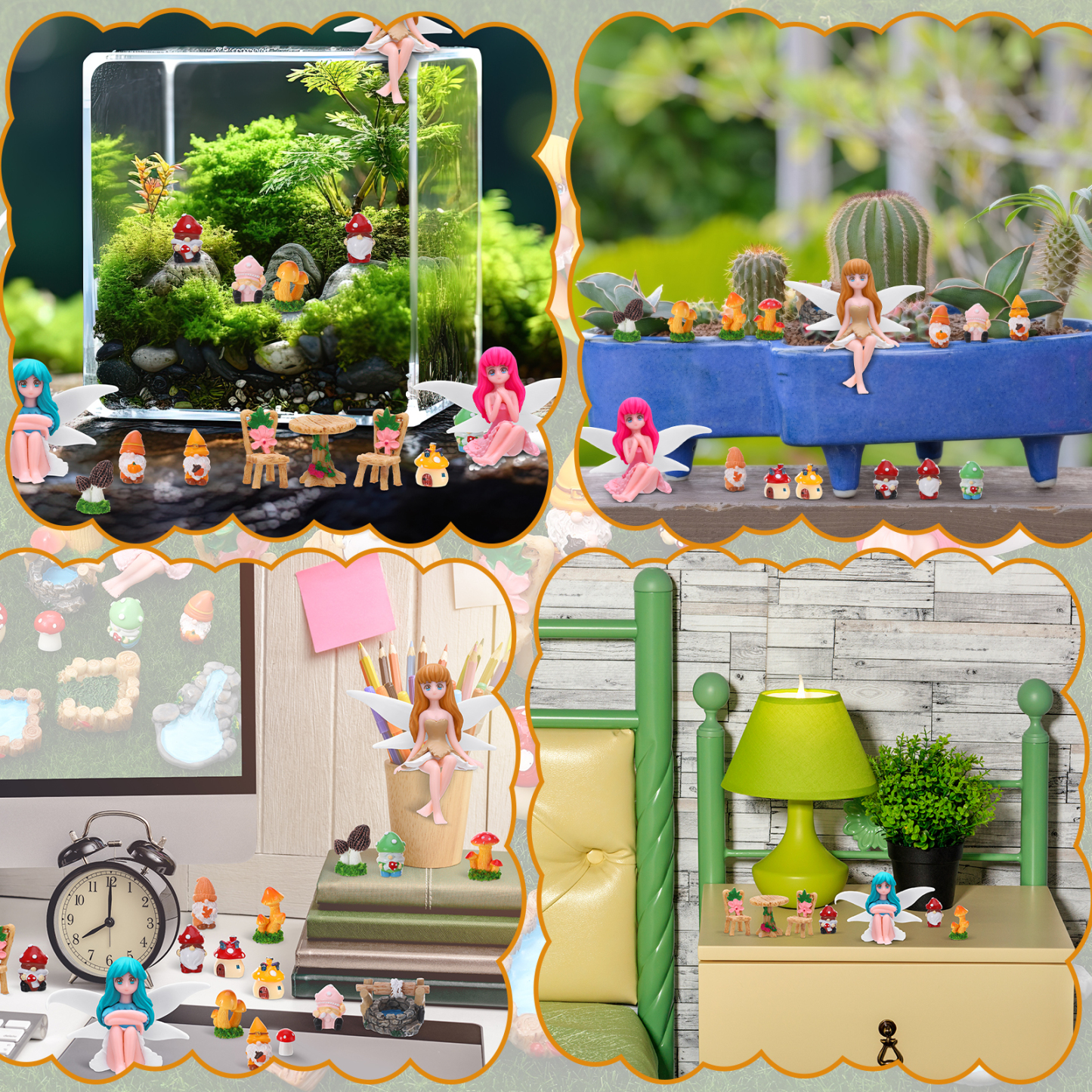 topjuju 29 Pcs Miniatures Fairy Garden Accessories, Mini Resin Fairy Figurines, Cute Tiny Gnome Mushroom Bridge Chairs for DIY Home Outdoor Micro Landscape Terrarium Ornaments