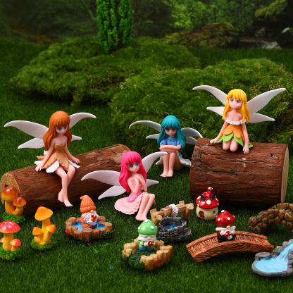 topjuju 29 Pcs Miniatures Fairy Garden Accessories, Mini Resin Fairy Figurines, Cute Tiny Gnome Mushroom Bridge Chairs for DIY Home Outdoor Micro Landscape Terrarium Ornaments