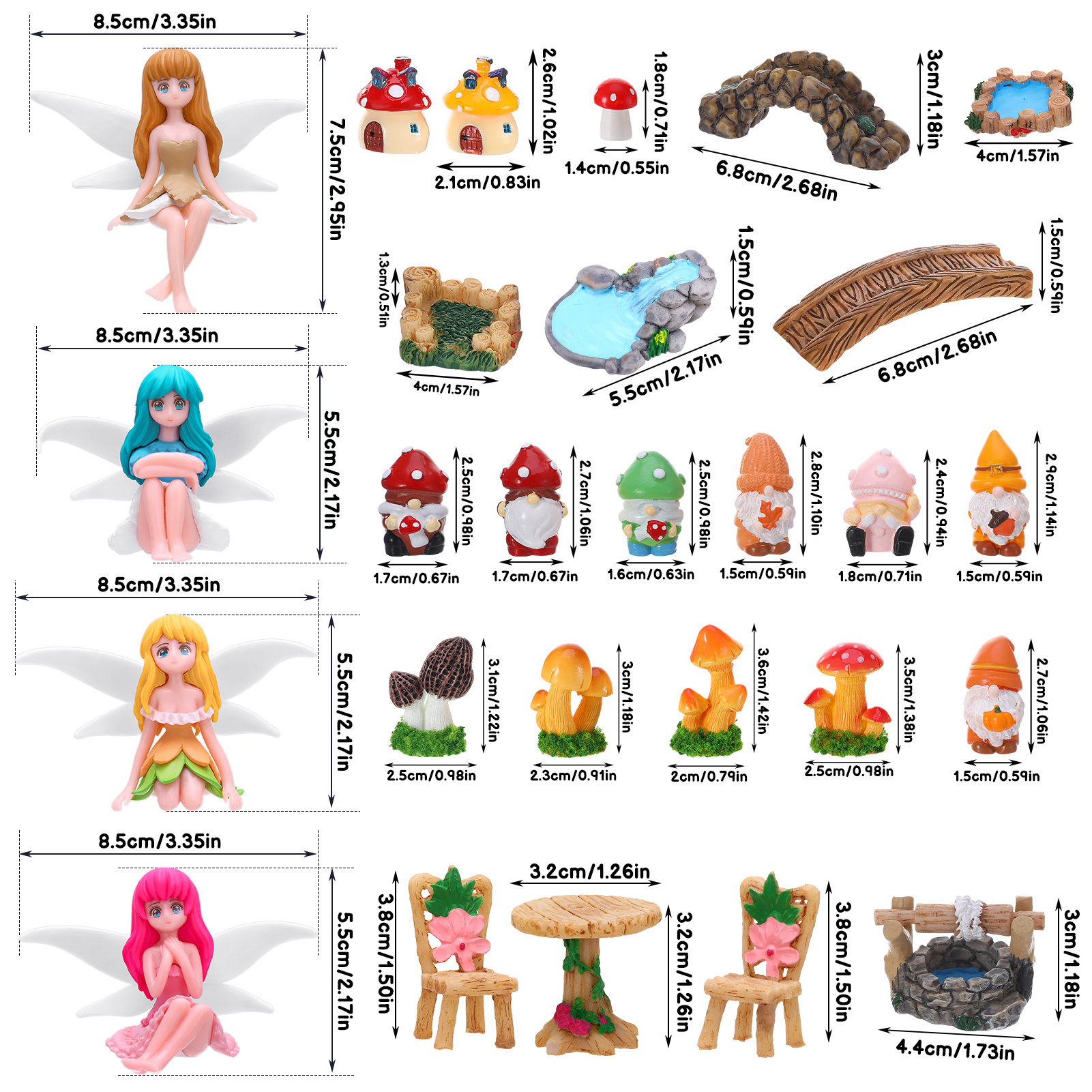 topjuju 29 Pcs Miniatures Fairy Garden Accessories, Mini Resin Fairy Figurines, Cute Tiny Gnome Mushroom Bridge Chairs for DIY Home Outdoor Micro Landscape Terrarium Ornaments