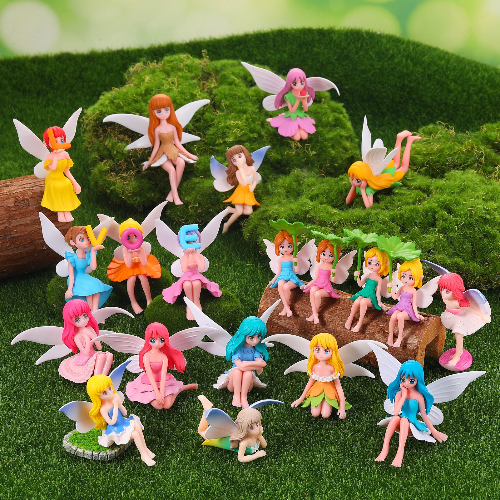 topjuju 20 Pcs Miniatures Fairy Garden Accessories, Mini Resin Fairy Figurines with "LOVE" Word for DIY Home Outdoor Micro Landscape Terrarium Ornaments