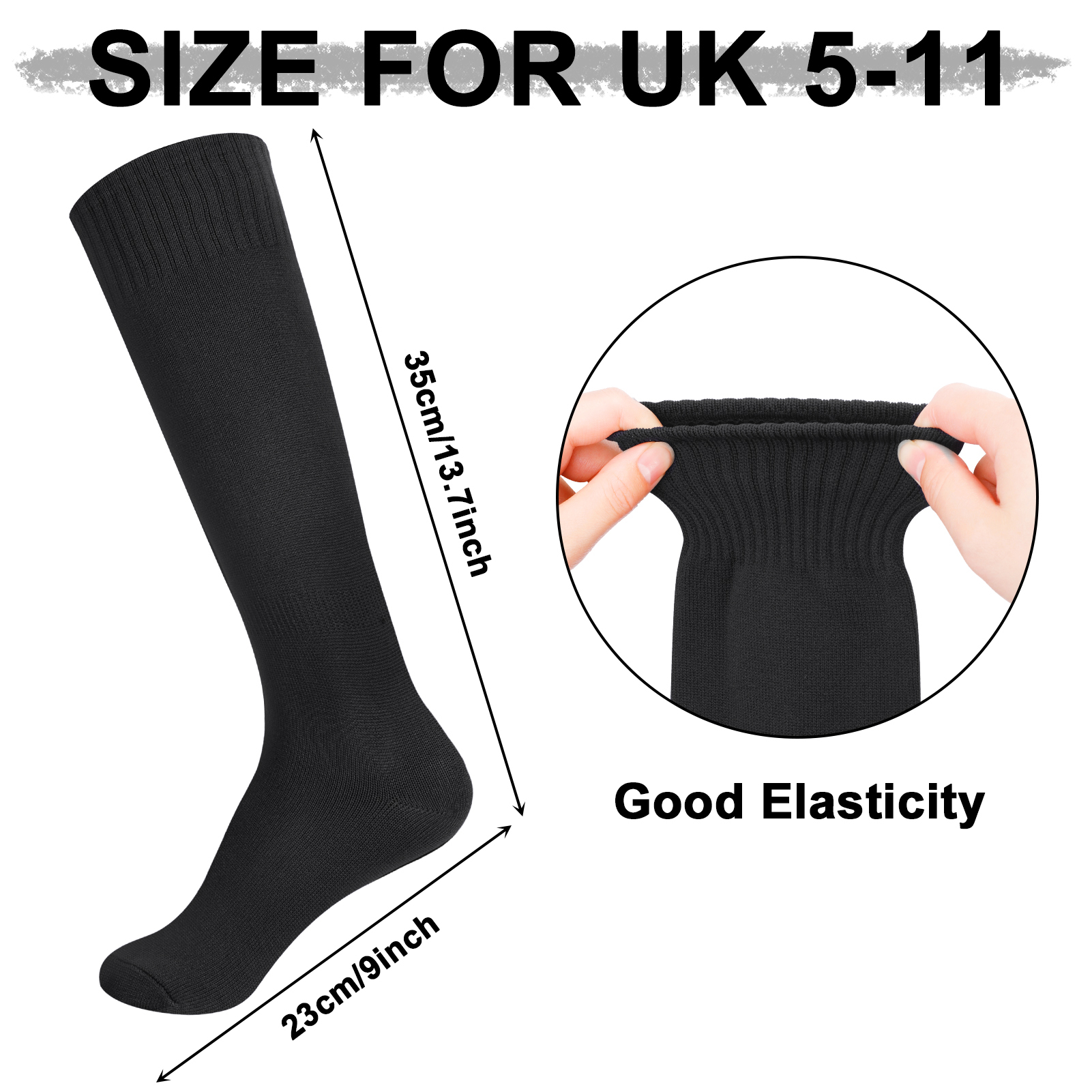 Hengguang 4 Pairs Football Socks Soccer Socks, Athletic Knee High Socks for Men Women, Black Sports Socks with Non-Slip Cuff, Medium Cushion Soccer Baseball Socks, 8in Foot Length, 14in Shaft