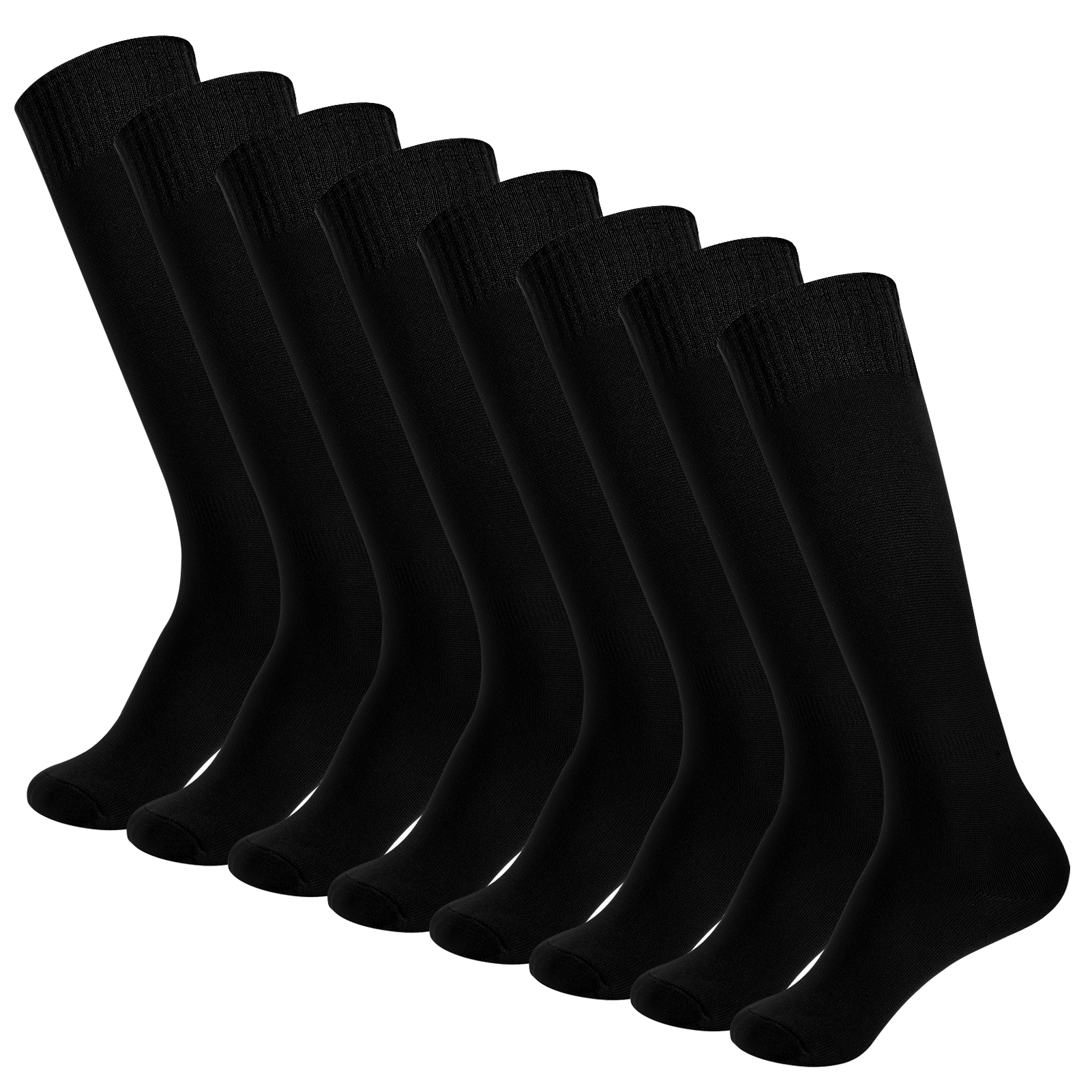 Hengguang 4 Pairs Football Socks Soccer Socks, Athletic Knee High Socks for Men Women, Black Sports Socks with Non-Slip Cuff, Medium Cushion Soccer Baseball Socks, 8in Foot Length, 14in Shaft