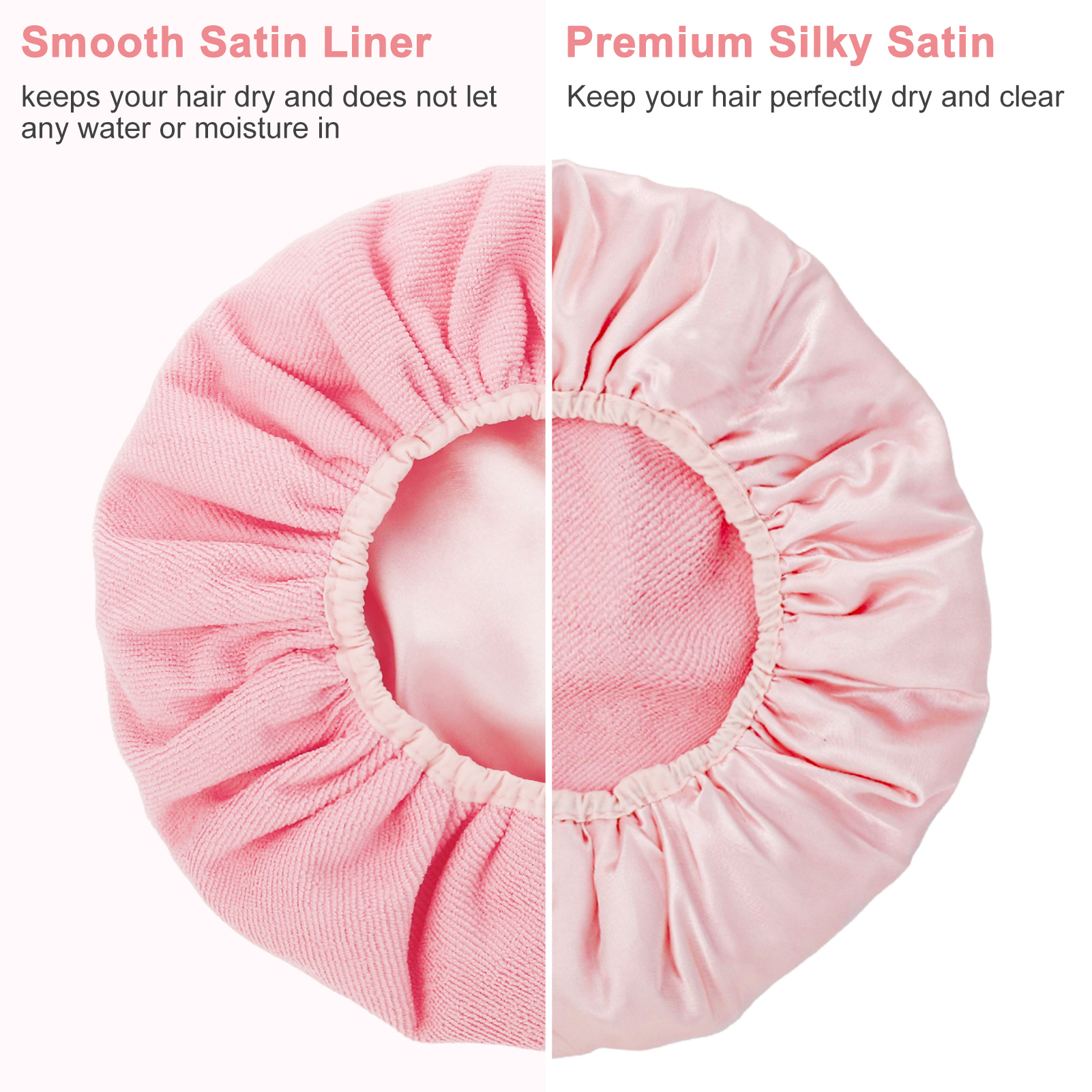 Bocaoying 3 Pcs 3 Layer Shower Caps for Women, Reusable Waterproof Spa Bonnets for Long/Curly Hair, Triple Layer Bath Caps, Blue/Pink/Grey, Large Dry Silk Satin Bonnets for Hair Treatment, Sleeping