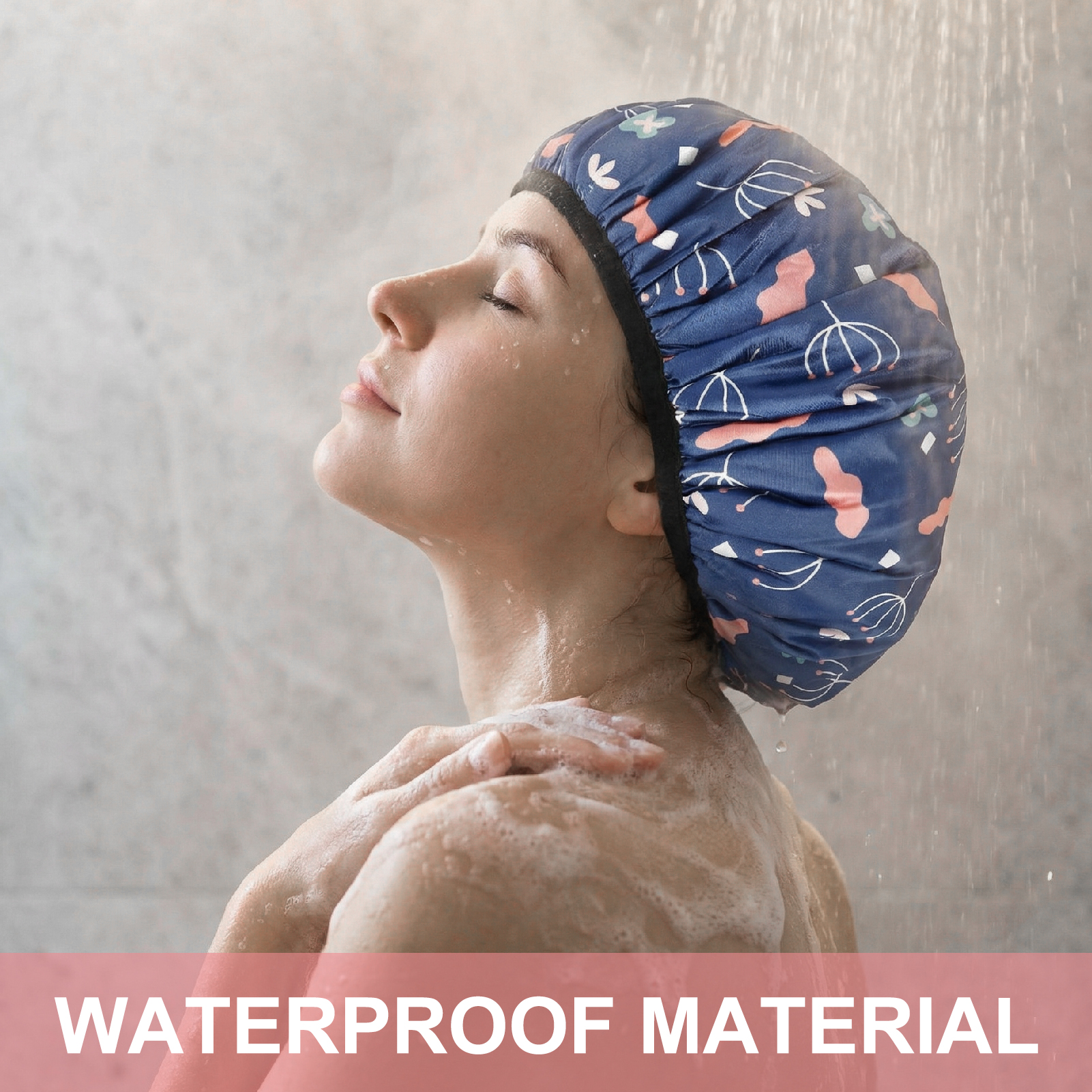 Bocaoying 3 Pcs 3 Layer Shower Caps for Women, Reusable Waterproof Spa Bonnets for Long/Curly Hair, Triple Layer Bath Caps, Blue/Pink/Grey, Large Dry Silk Satin Bonnets for Hair Treatment, Sleeping