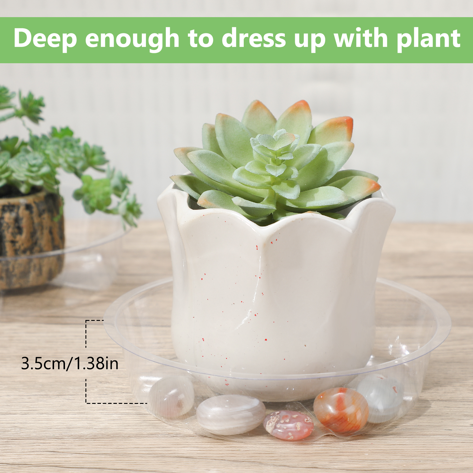 topjuju 24 Pack Clear Plant Saucer, 6 inch Plant Pot Saucers, Plastic Plant Drip Trays, Flower Pot Saucers for Indoor Outdoor Garden Plants