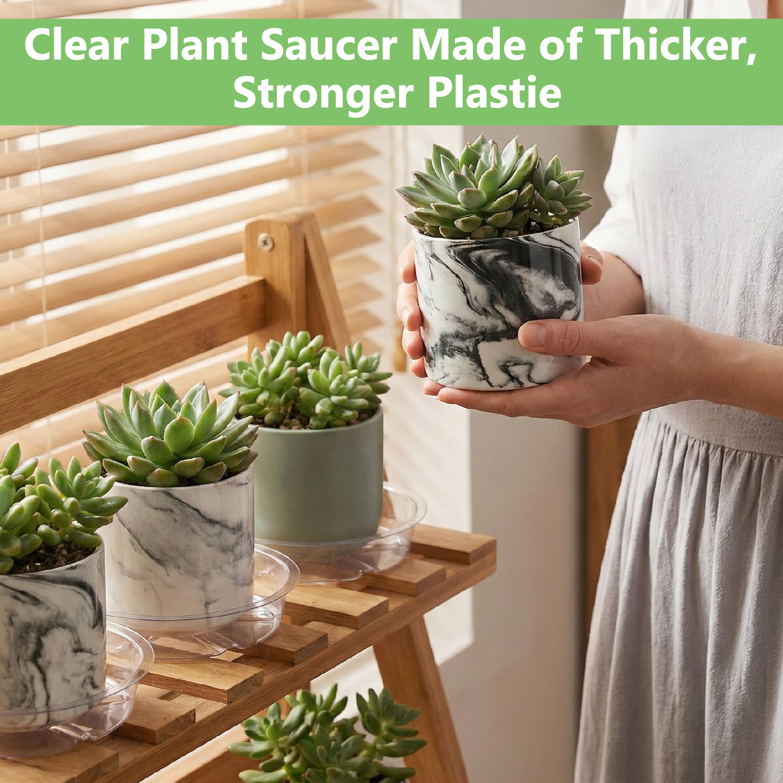 topjuju 24 Pack Clear Plant Saucer, 6 inch Plant Pot Saucers, Plastic Plant Drip Trays, Flower Pot Saucers for Indoor Outdoor Garden Plants