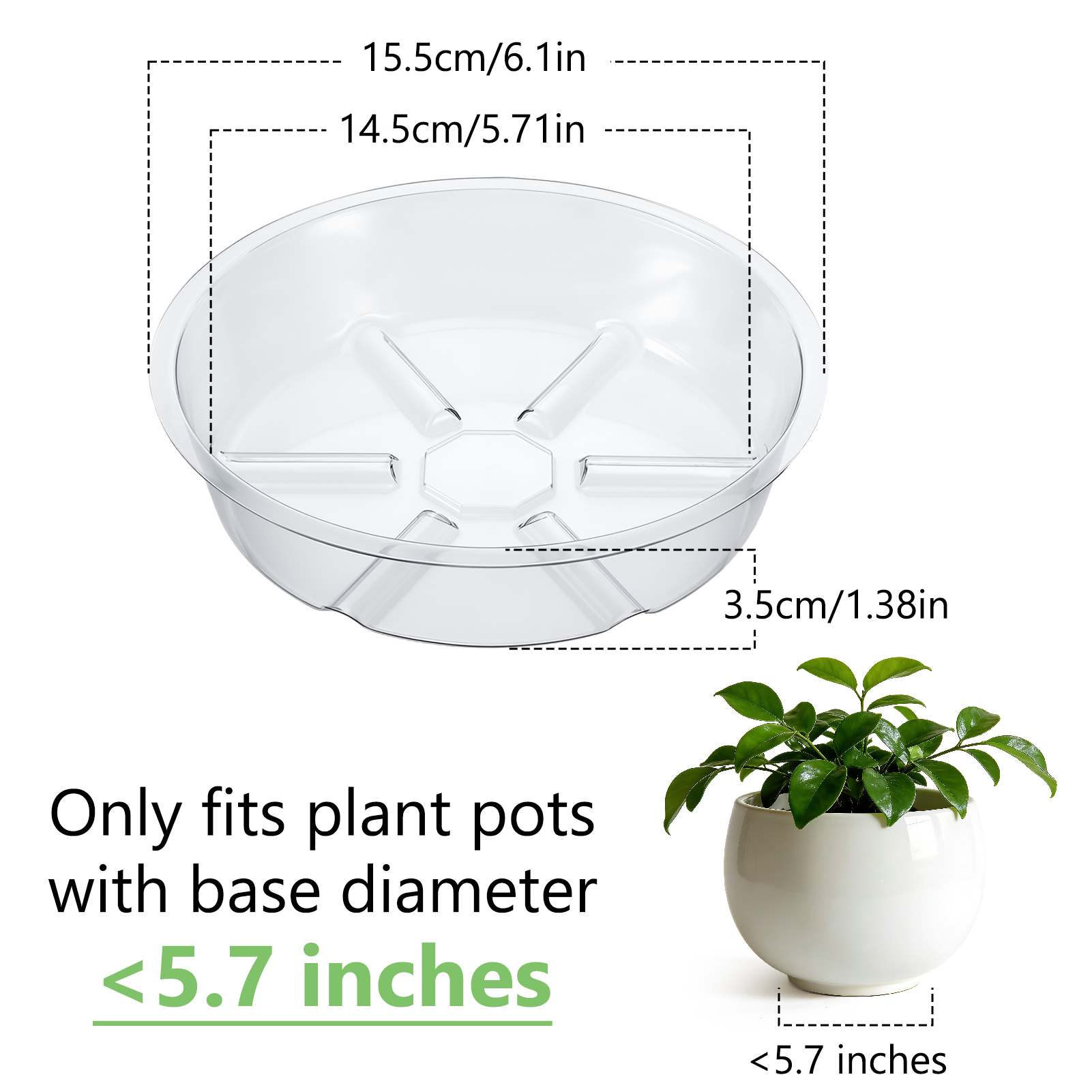 topjuju 24 Pack Clear Plant Saucer, 6 inch Plant Pot Saucers, Plastic Plant Drip Trays, Flower Pot Saucers for Indoor Outdoor Garden Plants