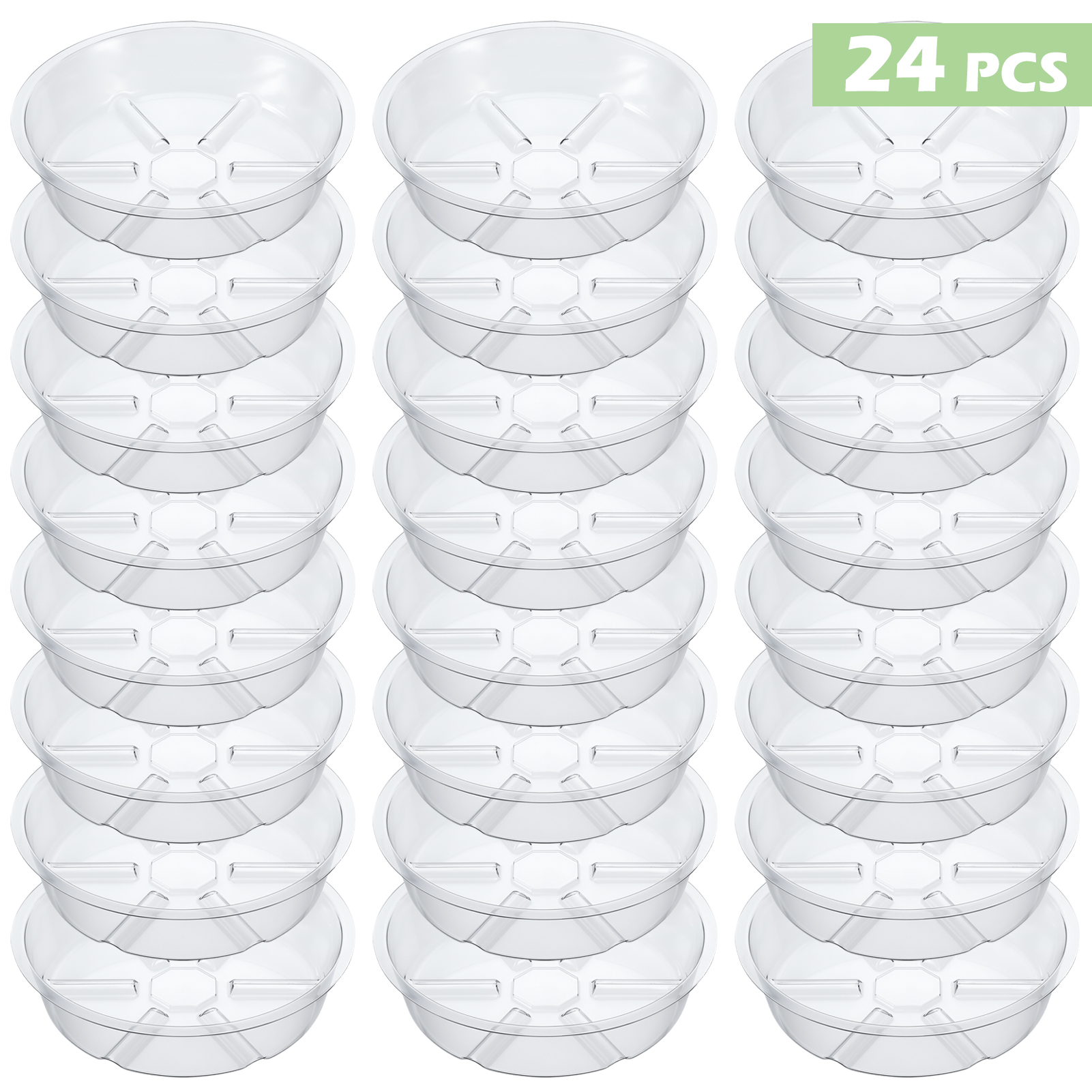 topjuju 24 Pack Clear Plant Saucer, 6 inch Plant Pot Saucers, Plastic Plant Drip Trays, Flower Pot Saucers for Indoor Outdoor Garden Plants