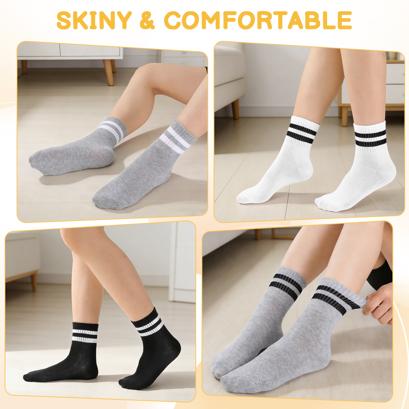 Bocaoying 8 Pairs Kids Cotton Socks, Boy Crew Socks, Kids Sports Cushioned Crew Socks, Casual Stripes Socks, Mid Cut Ankle Socks for Boys Girls 3-12 Year Old