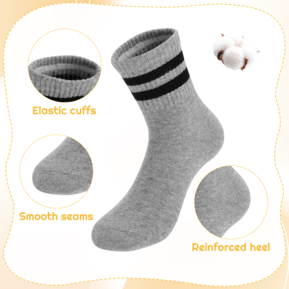 Bocaoying 8 Pairs Kids Cotton Socks, Boy Crew Socks, Kids Sports Cushioned Crew Socks, Casual Stripes Socks, Mid Cut Ankle Socks for Boys Girls 3-12 Year Old