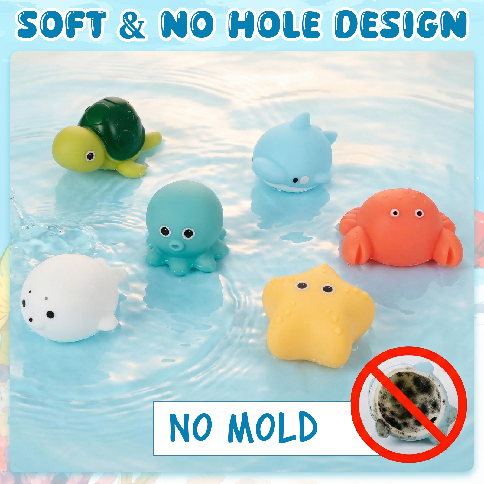 sixwipe Bath Toys for Babies 6-12 Months+, Swimming Ducks Amphibious Dinghy Bath Toys for Kid No Hole Animal Floating Pool Toys, Fishing Net Watering Can Baby Bathtub Water Toys