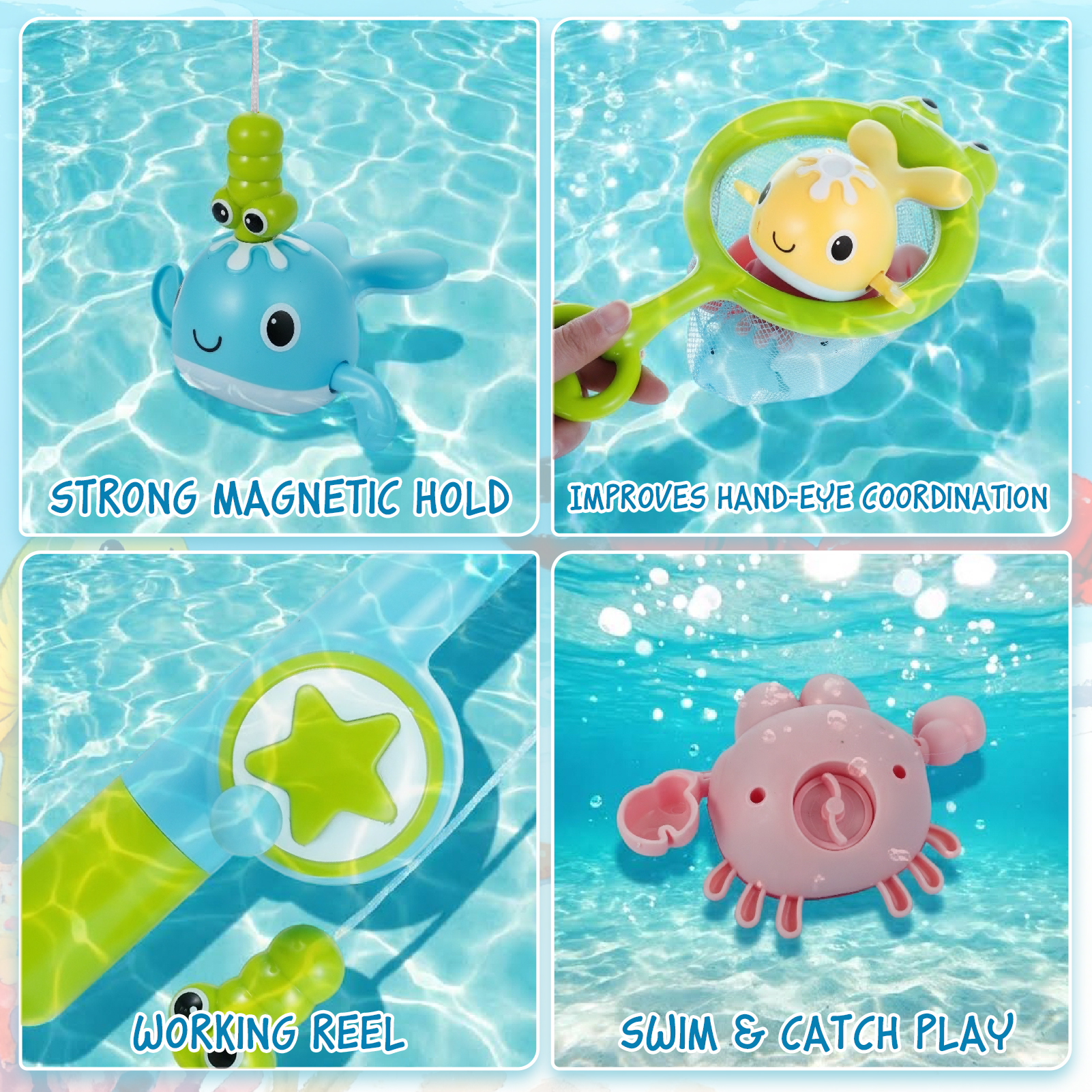 sixwipe Bath Toys for Babies 6-12 Months+, Swimming Ducks Amphibious Dinghy Bath Toys for Kid No Hole Animal Floating Pool Toys, Fishing Net Watering Can Baby Bathtub Water Toys