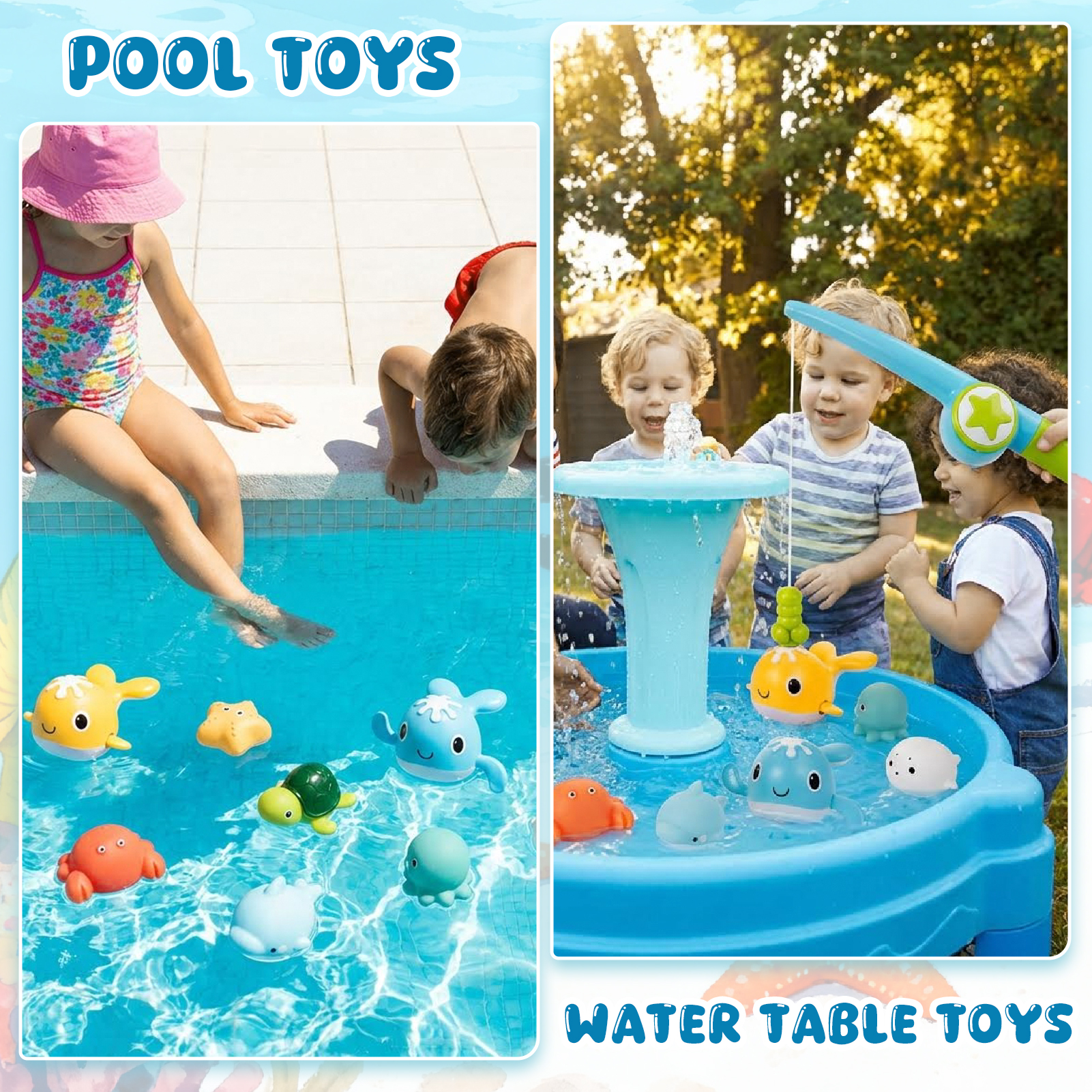 sixwipe Bath Toys for Babies 6-12 Months+, Swimming Ducks Amphibious Dinghy Bath Toys for Kid No Hole Animal Floating Pool Toys, Fishing Net Watering Can Baby Bathtub Water Toys