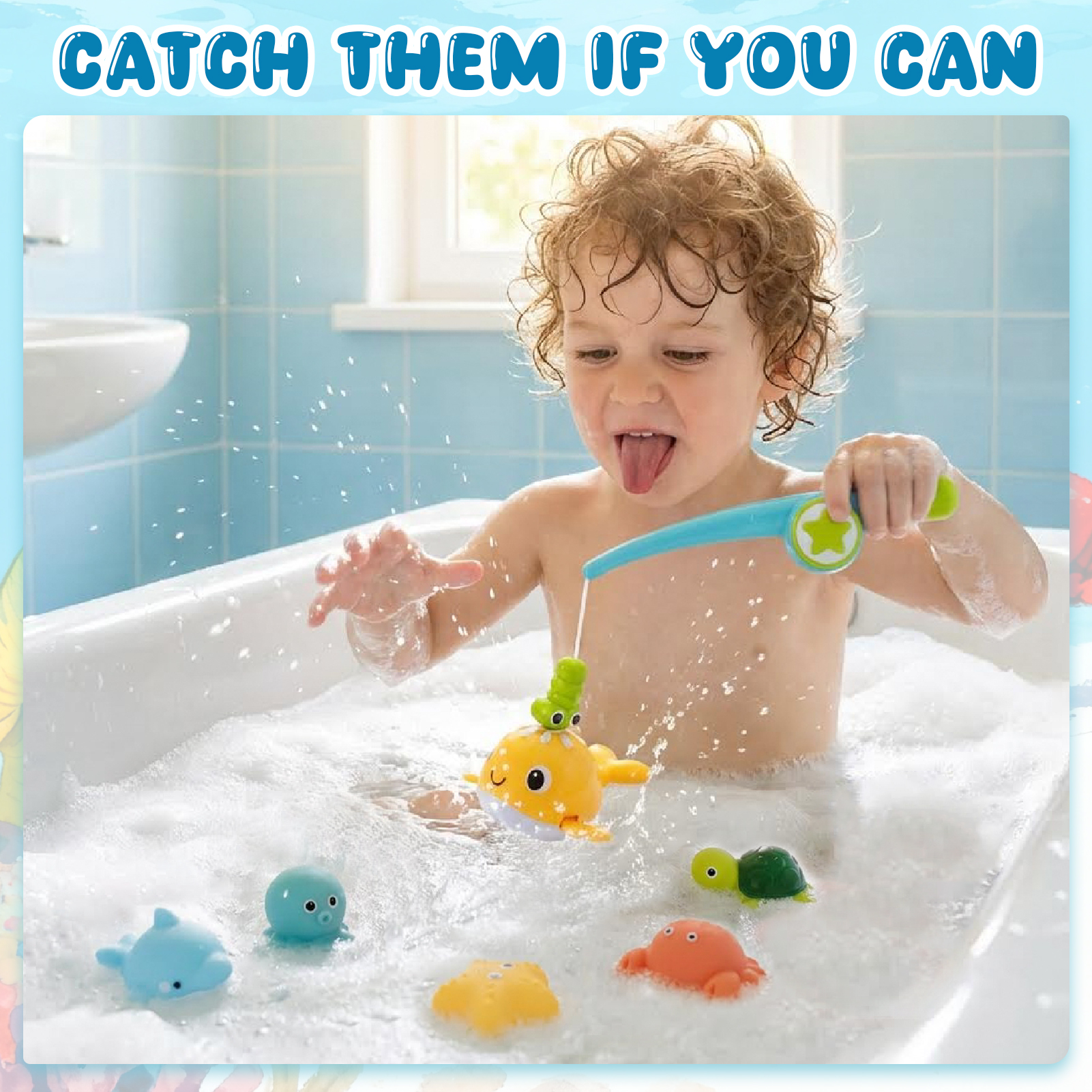 sixwipe Bath Toys for Babies 6-12 Months+, Swimming Ducks Amphibious Dinghy Bath Toys for Kid No Hole Animal Floating Pool Toys, Fishing Net Watering Can Baby Bathtub Water Toys
