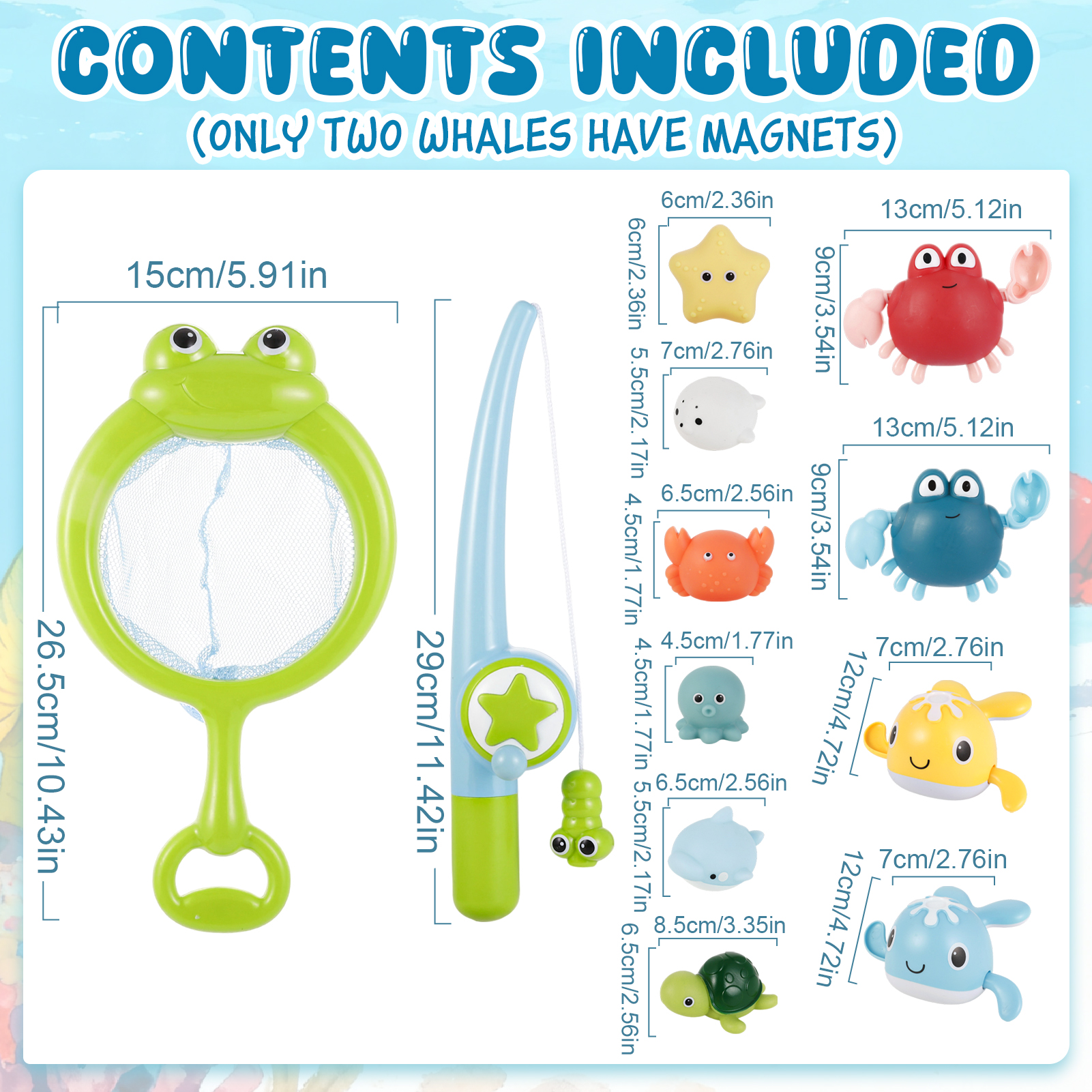 sixwipe Bath Toys for Babies 6-12 Months+, Swimming Ducks Amphibious Dinghy Bath Toys for Kid No Hole Animal Floating Pool Toys, Fishing Net Watering Can Baby Bathtub Water Toys