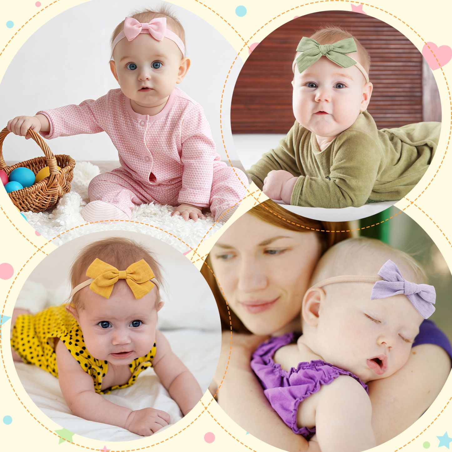 Bocaoying 20 Pcs Baby Girls Bows Headbands, Elastic Ribbon Hairbands Set, Soft Stretchy Hair Accessories for Newborns Infants Toddlers, Orange Pink Red Yellow White Blue Green Purple, 3.5"x2" Bow