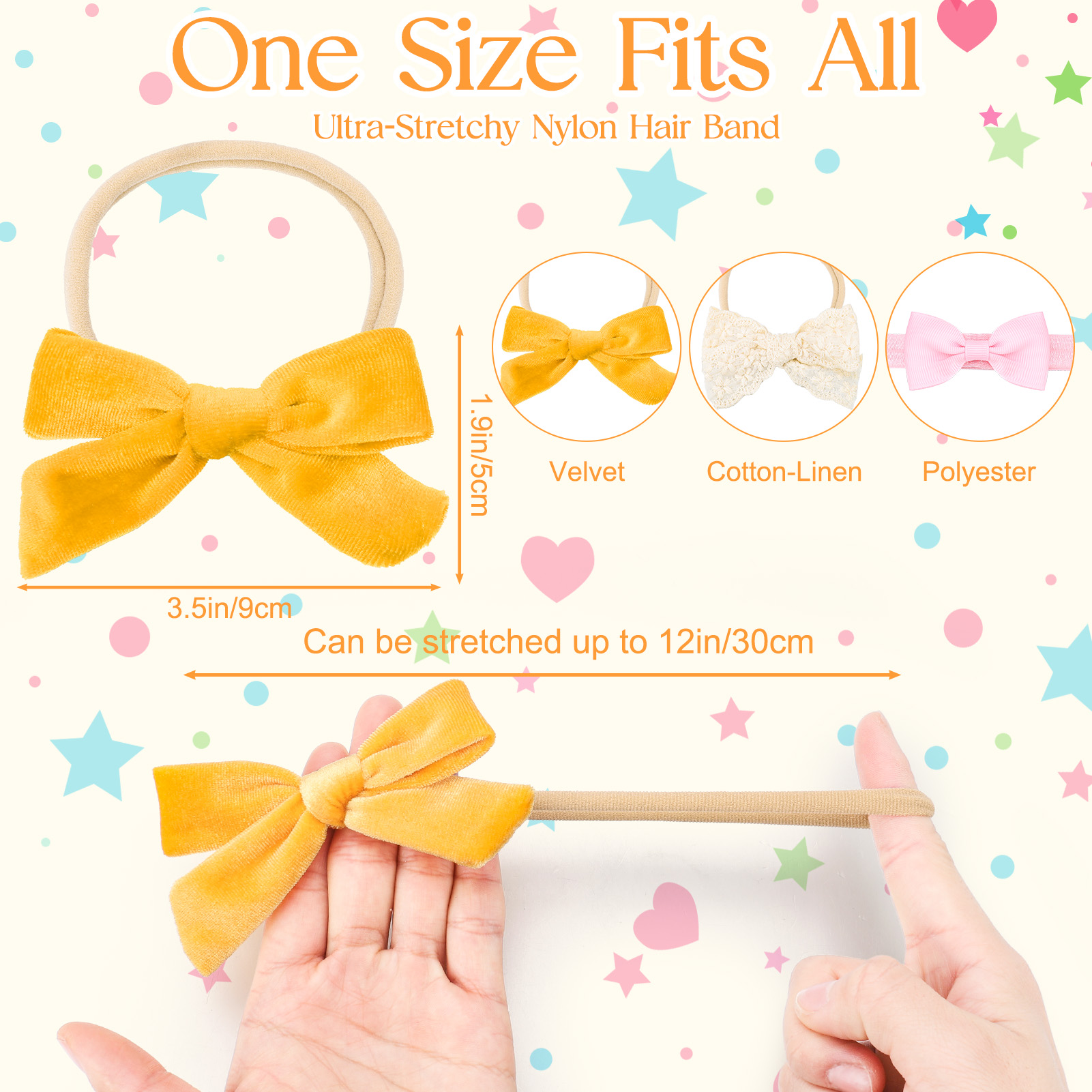 Bocaoying 20 Pcs Baby Girls Bows Headbands, Elastic Ribbon Hairbands Set, Soft Stretchy Hair Accessories for Newborns Infants Toddlers, Orange Pink Red Yellow White Blue Green Purple, 3.5"x2" Bow