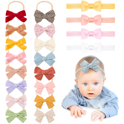 Bocaoying 20 Pcs Baby Girls Bows Headbands, Elastic Ribbon Hairbands Set, Soft Stretchy Hair Accessories for Newborns Infants Toddlers, Orange Pink Red Yellow White Blue Green Purple, 3.5"x2" Bow