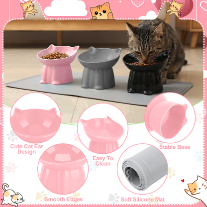 shuaien 3 Pcs Elevated Cat Bowls with Non-Slip Mat, 15 Degree Tilted Cat Food Bowls, Anti Vomit & Whisker Friendly Dishes 3 Raised Pet Bowls for Cats and Small Dogs