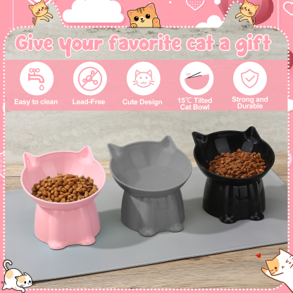 shuaien 3 Pcs Elevated Cat Bowls with Non-Slip Mat, 15 Degree Tilted Cat Food Bowls, Anti Vomit & Whisker Friendly Dishes 3 Raised Pet Bowls for Cats and Small Dogs