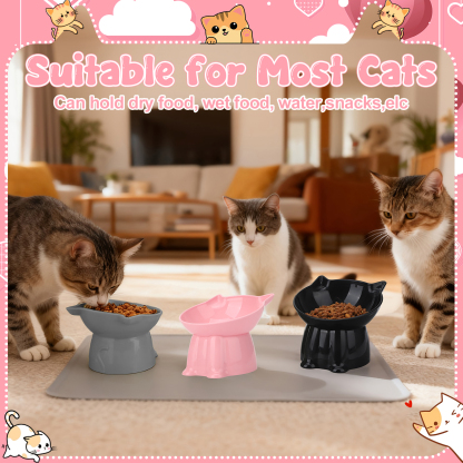 shuaien 3 Pcs Elevated Cat Bowls with Non-Slip Mat, 15 Degree Tilted Cat Food Bowls, Anti Vomit & Whisker Friendly Dishes 3 Raised Pet Bowls for Cats and Small Dogs