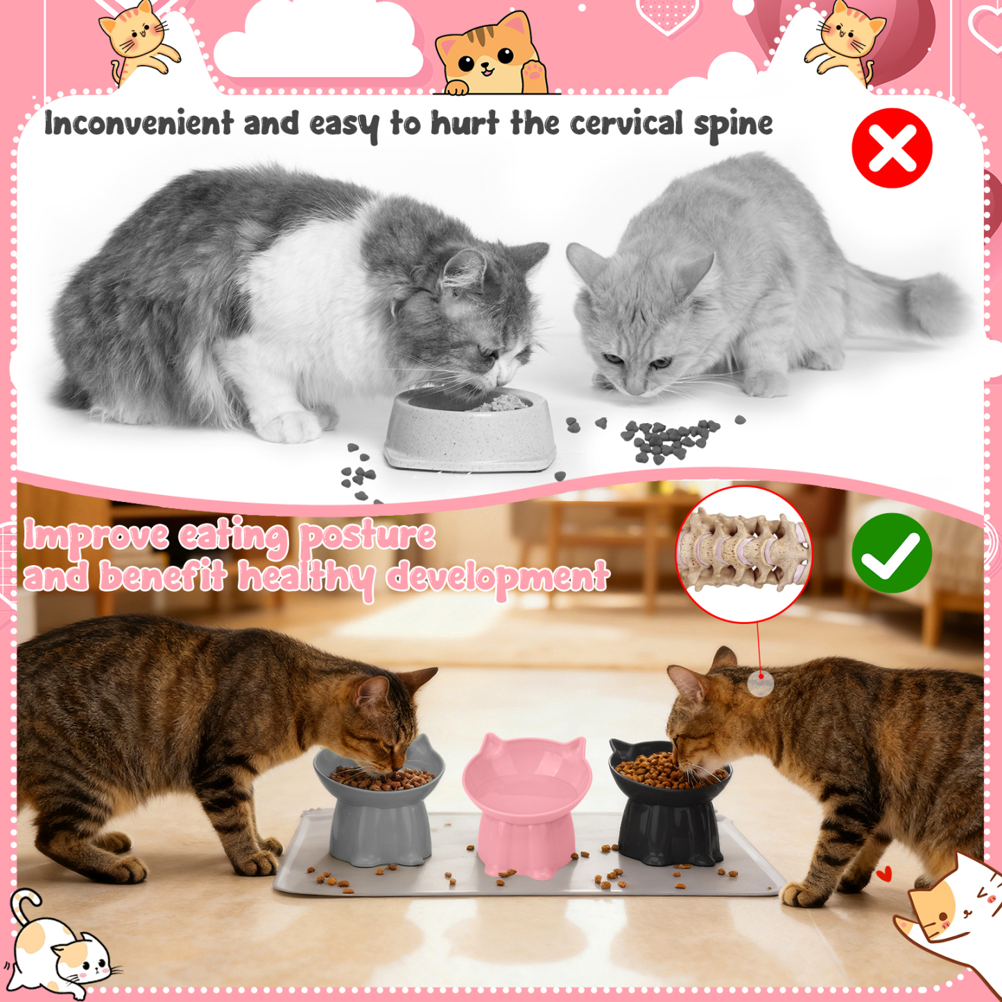 shuaien 3 Pcs Elevated Cat Bowls with Non-Slip Mat, 15 Degree Tilted Cat Food Bowls, Anti Vomit & Whisker Friendly Dishes 3 Raised Pet Bowls for Cats and Small Dogs