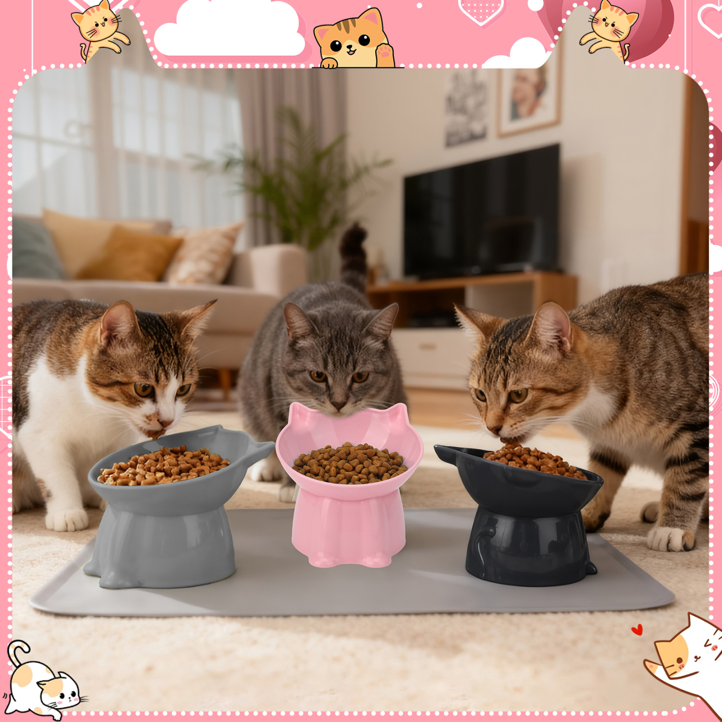 shuaien 3 Pcs Elevated Cat Bowls with Non-Slip Mat, 15 Degree Tilted Cat Food Bowls, Anti Vomit & Whisker Friendly Dishes 3 Raised Pet Bowls for Cats and Small Dogs