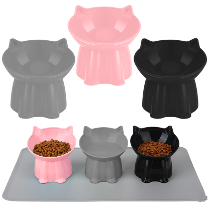 shuaien 3 Pcs Elevated Cat Bowls with Non-Slip Mat, 15 Degree Tilted Cat Food Bowls, Anti Vomit & Whisker Friendly Dishes 3 Raised Pet Bowls for Cats and Small Dogs