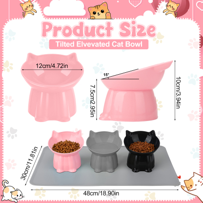 shuaien 3 Pcs Elevated Cat Bowls with Non-Slip Mat, 15 Degree Tilted Cat Food Bowls, Anti Vomit & Whisker Friendly Dishes 3 Raised Pet Bowls for Cats and Small Dogs