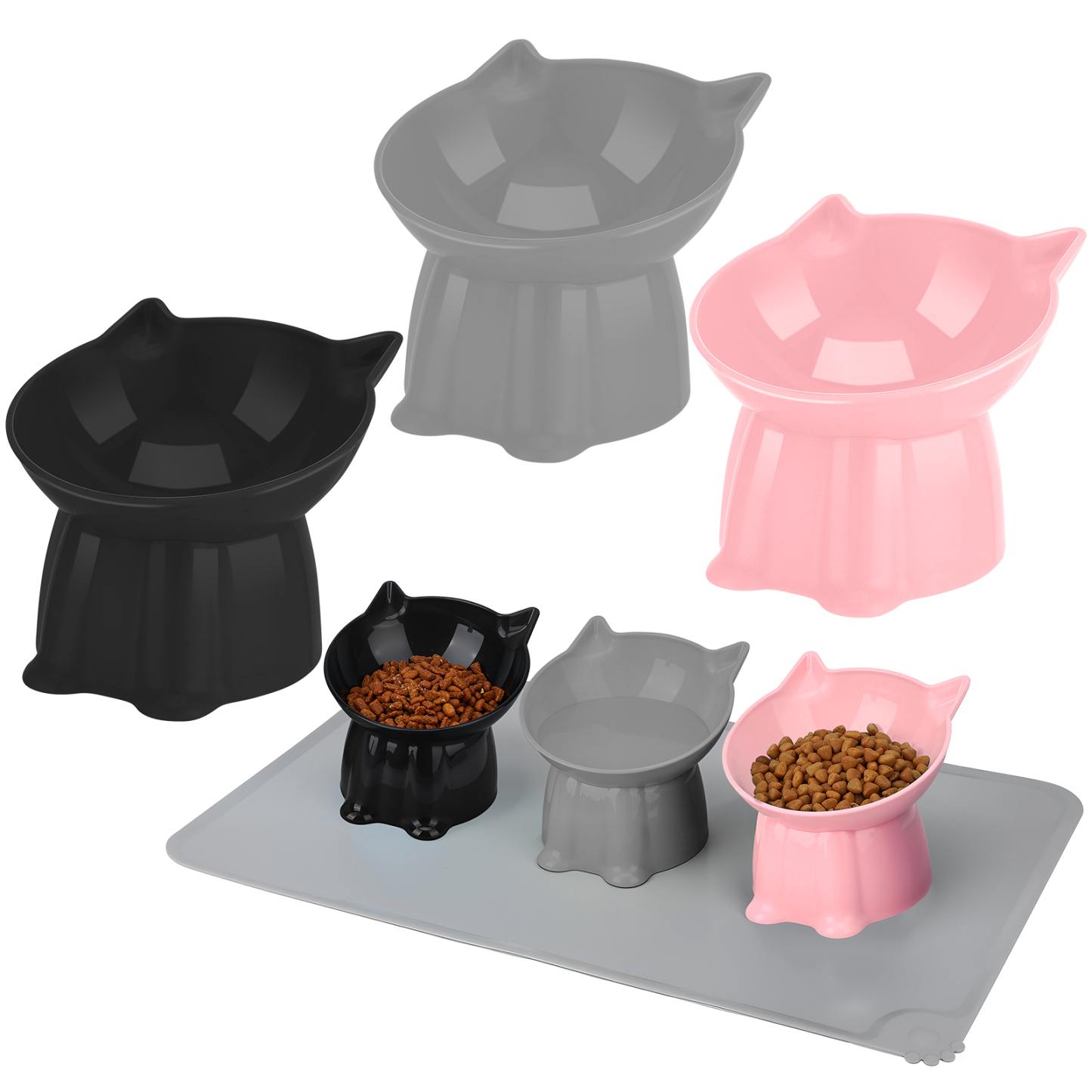shuaien 3 Pcs Elevated Cat Bowls with Non-Slip Mat, 15 Degree Tilted Cat Food Bowls, Anti Vomit & Whisker Friendly Dishes 3 Raised Pet Bowls for Cats and Small Dogs