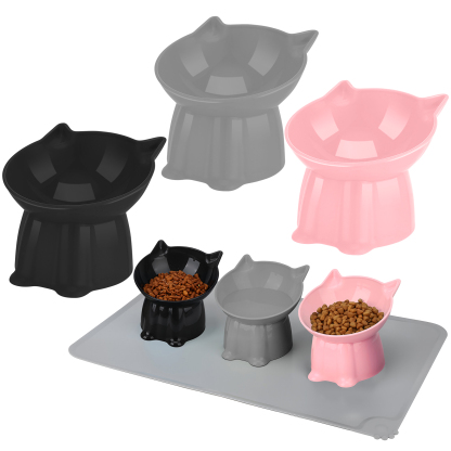 shuaien 3 Pcs Elevated Cat Bowls with Non-Slip Mat, 15 Degree Tilted Cat Food Bowls, Anti Vomit & Whisker Friendly Dishes 3 Raised Pet Bowls for Cats and Small Dogs