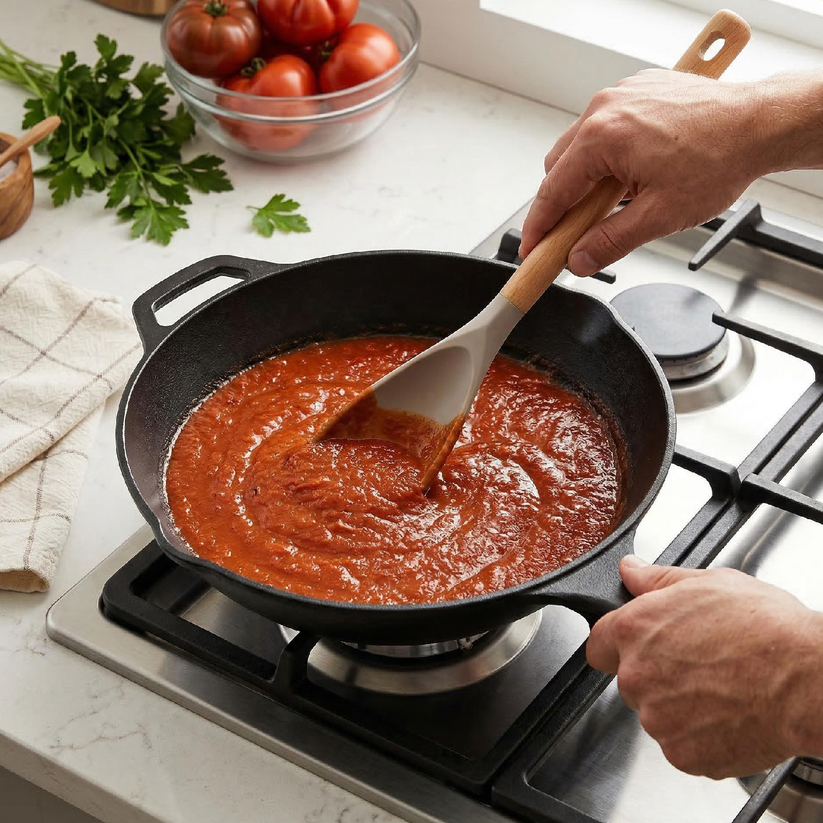 Topekada 2 Pack Cooking Spoon for Nonstick Cookware, BPA-Free Matte Silicone & Wooden Handle, Heat-Resistant for Mixing, Scooping, Scraping and Serving, Safe for Pots Pans Skillets