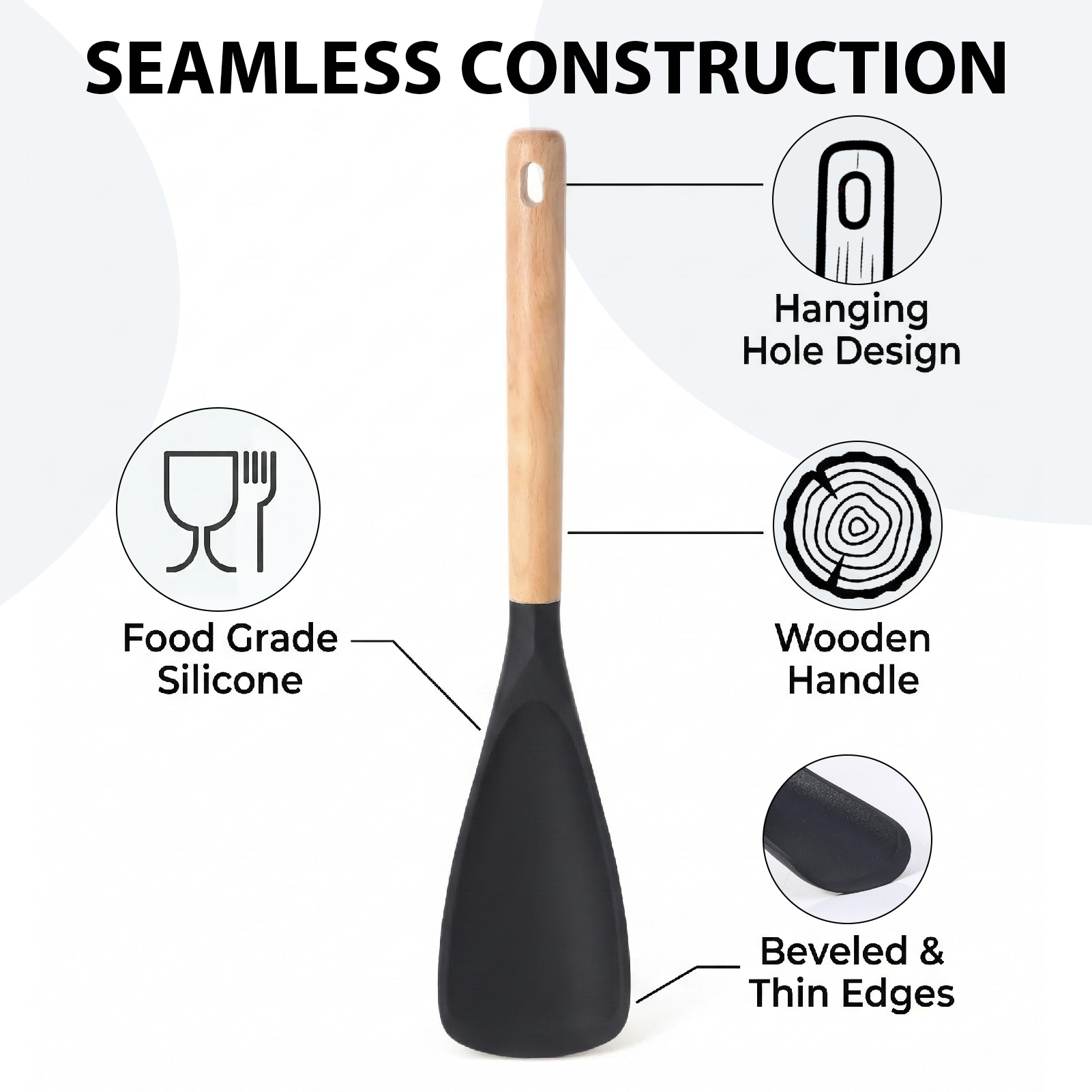 Topekada 2 Pack Cooking Spoon for Nonstick Cookware, BPA-Free Matte Silicone & Wooden Handle, Heat-Resistant for Mixing, Scooping, Scraping and Serving, Safe for Pots Pans Skillets
