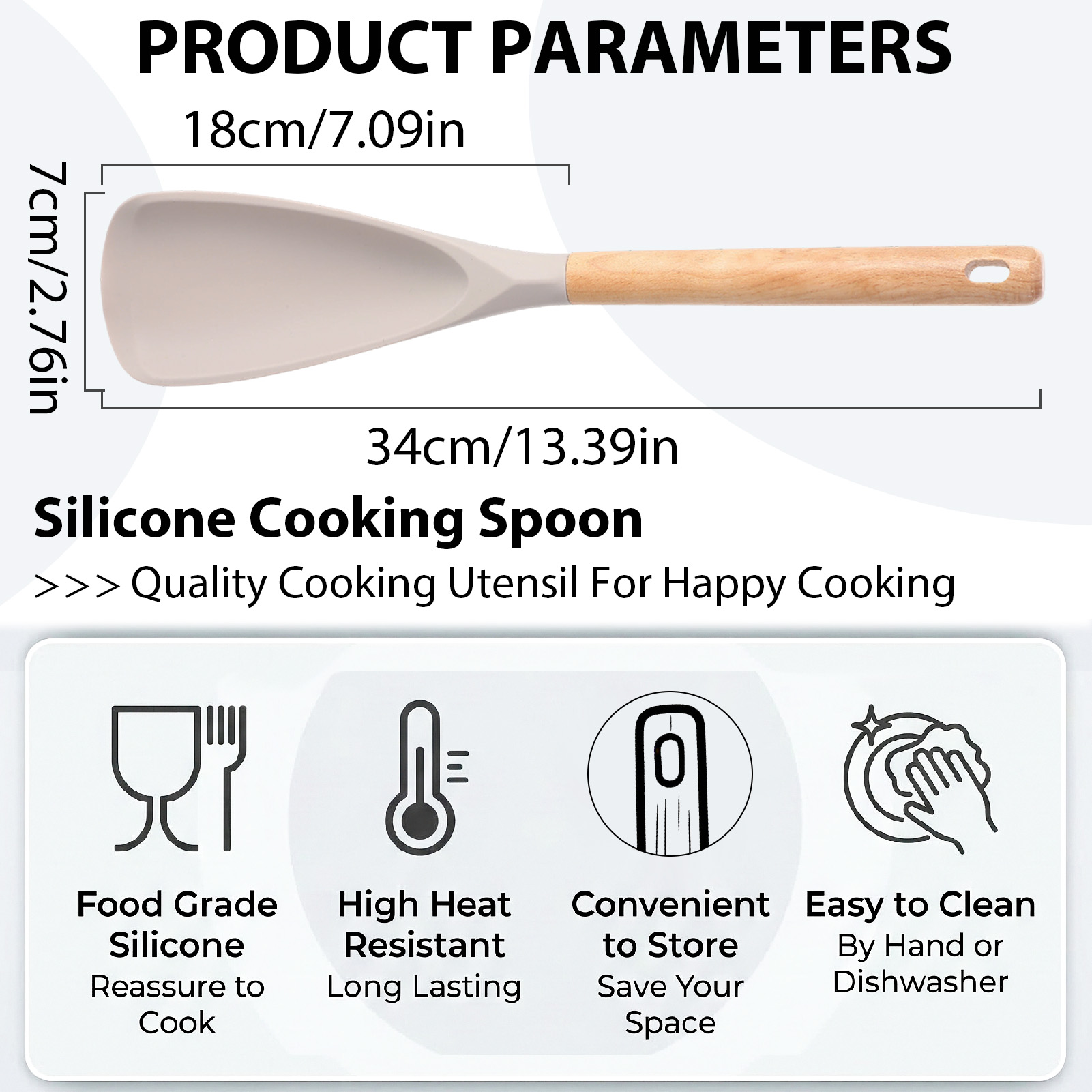 Topekada 2 Pack Cooking Spoon for Nonstick Cookware, BPA-Free Matte Silicone & Wooden Handle, Heat-Resistant for Mixing, Scooping, Scraping and Serving, Safe for Pots Pans Skillets