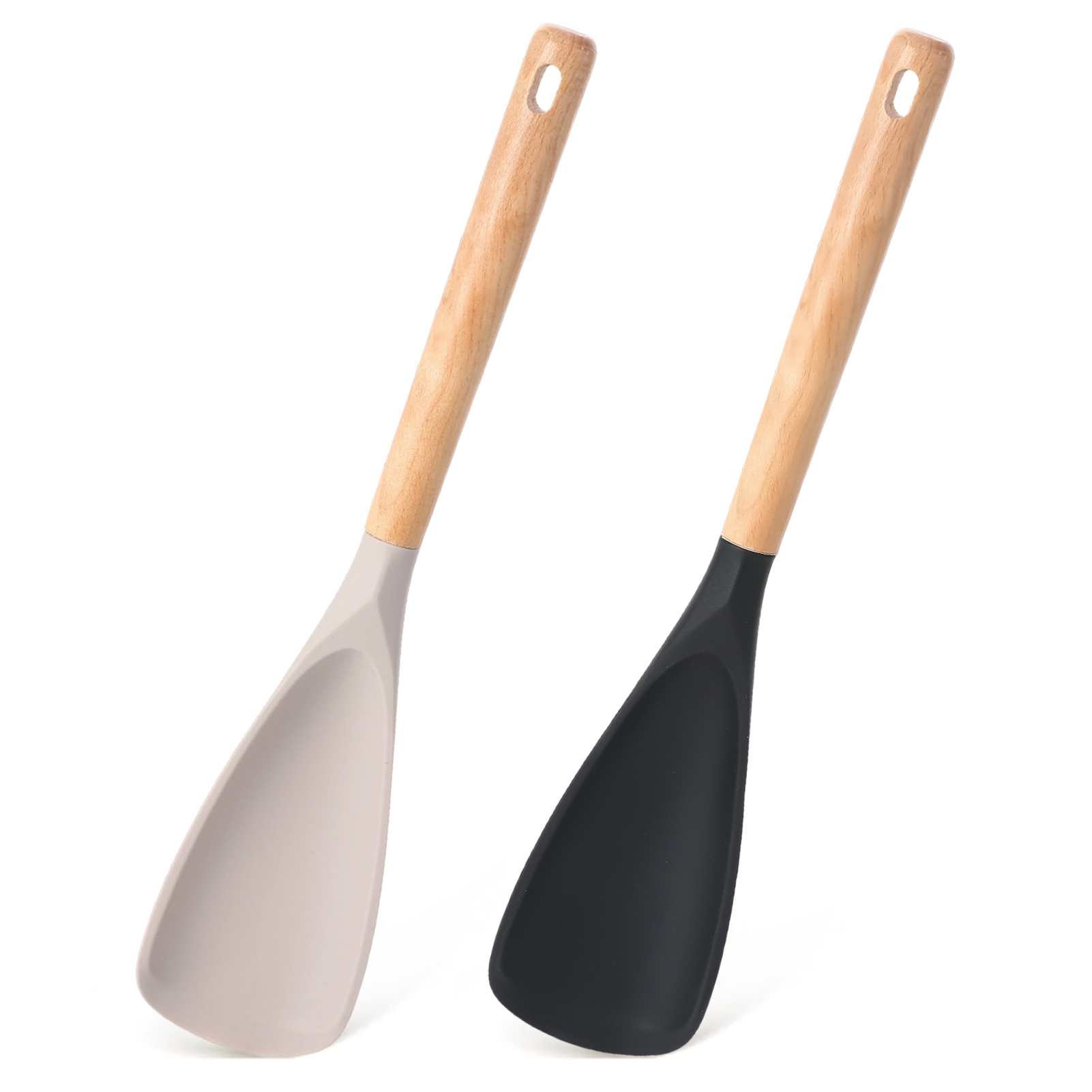 Topekada 2 Pack Cooking Spoon for Nonstick Cookware, BPA-Free Matte Silicone & Wooden Handle, Heat-Resistant for Mixing, Scooping, Scraping and Serving, Safe for Pots Pans Skillets