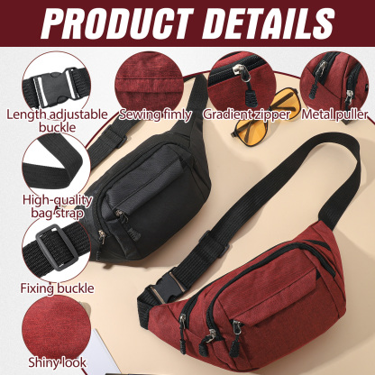 Bocaoying Women's Fashion Fanny Packs, Waist Bag with 4-Zipper Pockets, Waterproof Sports Bum Bag for Outdoor Sports Travel Hiking Running, 2 Pack