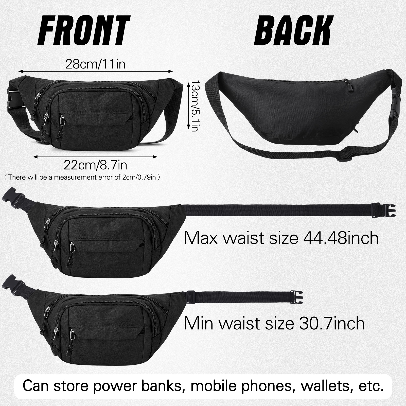 Bocaoying Women's Fashion Fanny Packs, Waist Bag with 4-Zipper Pockets, Waterproof Sports Bum Bag for Outdoor Sports Travel Hiking Running, 2 Pack